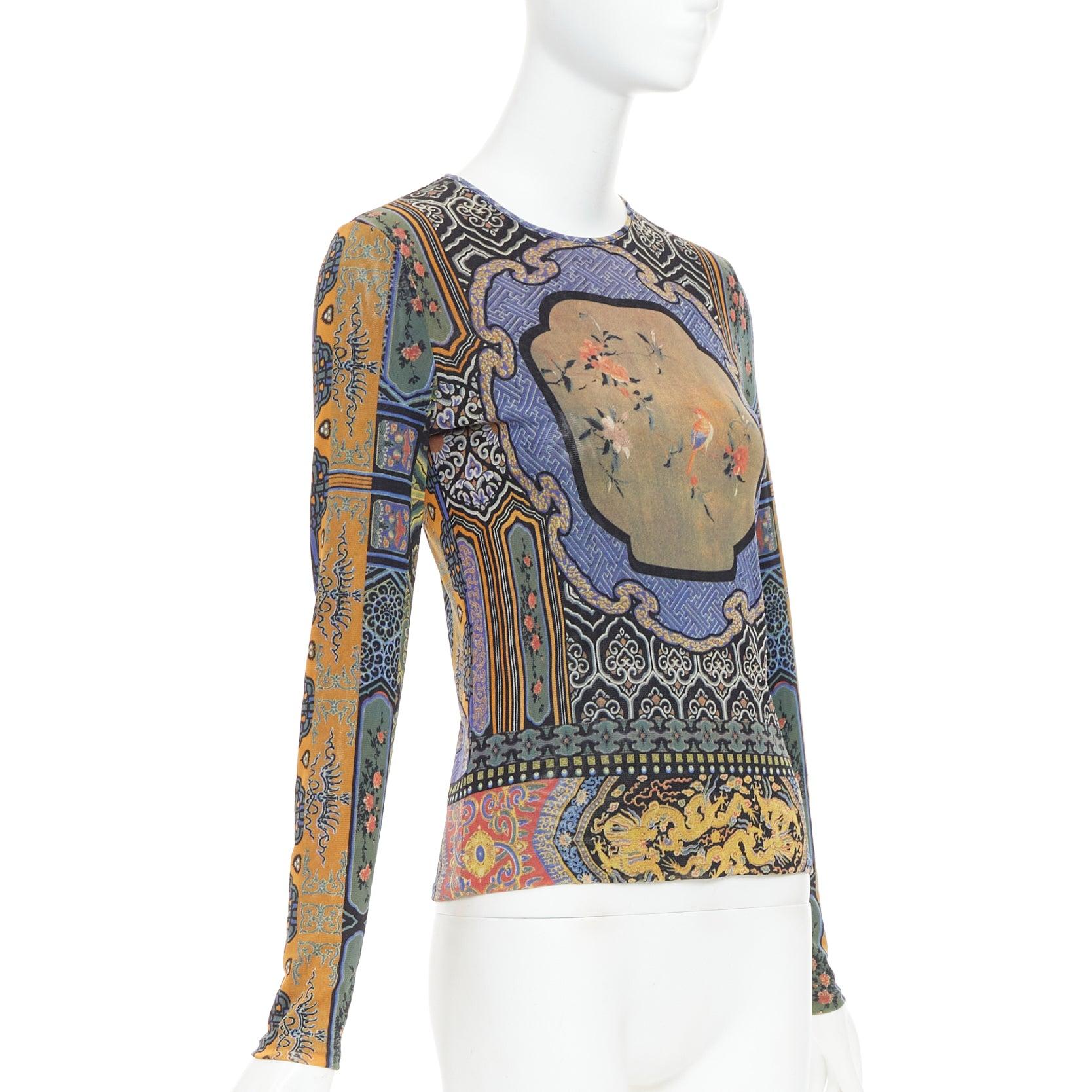 VIVIENNE TAM top de manga larga con estampado de pájaros dragón Dinastía chinoiserie morado Gris en venta