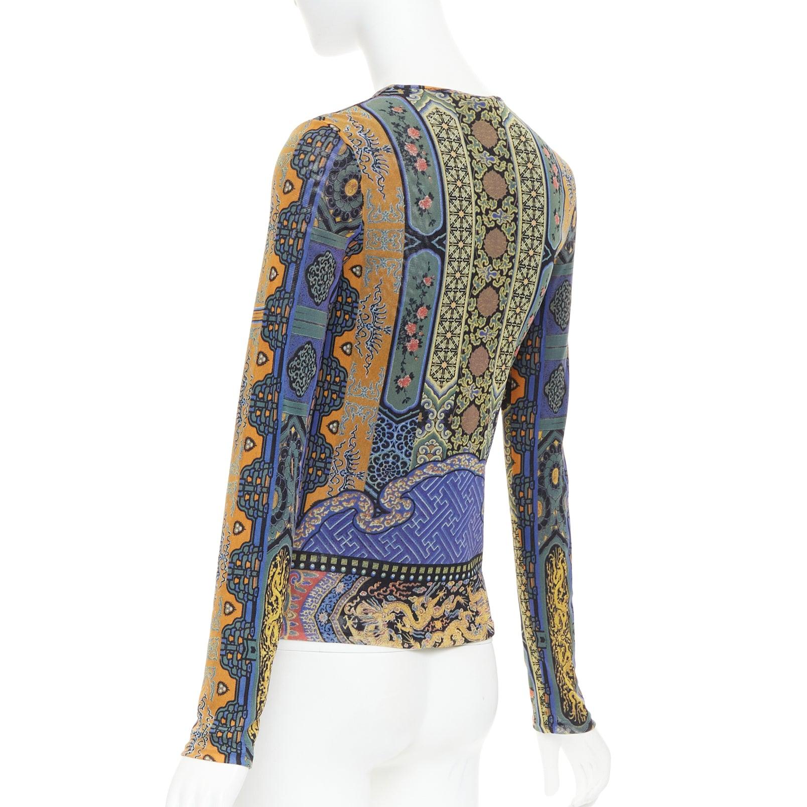 VIVIENNE TAM top de manga larga con estampado de pájaros dragón Dinastía chinoiserie morado en venta 1