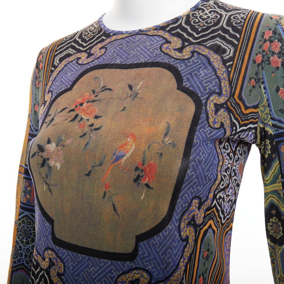 VIVIENNE TAM top de manga larga con estampado de pájaros dragón Dinastía chinoiserie morado en venta 2