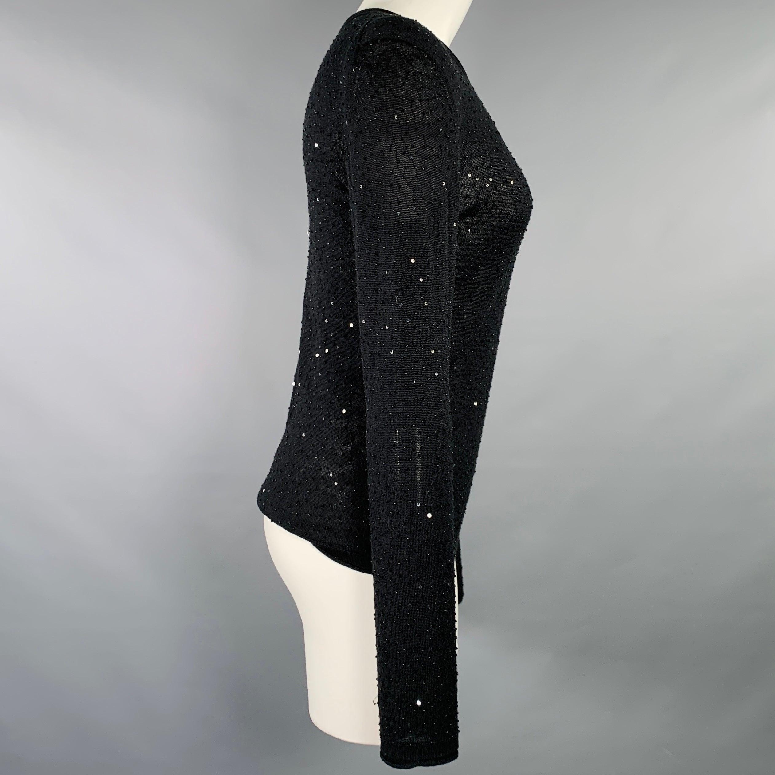 VIVIENNE TAM Size 2 Black Silk Cashmere Sequined Crew Neck Pullover In Good Condition For Sale In San Francisco, CA