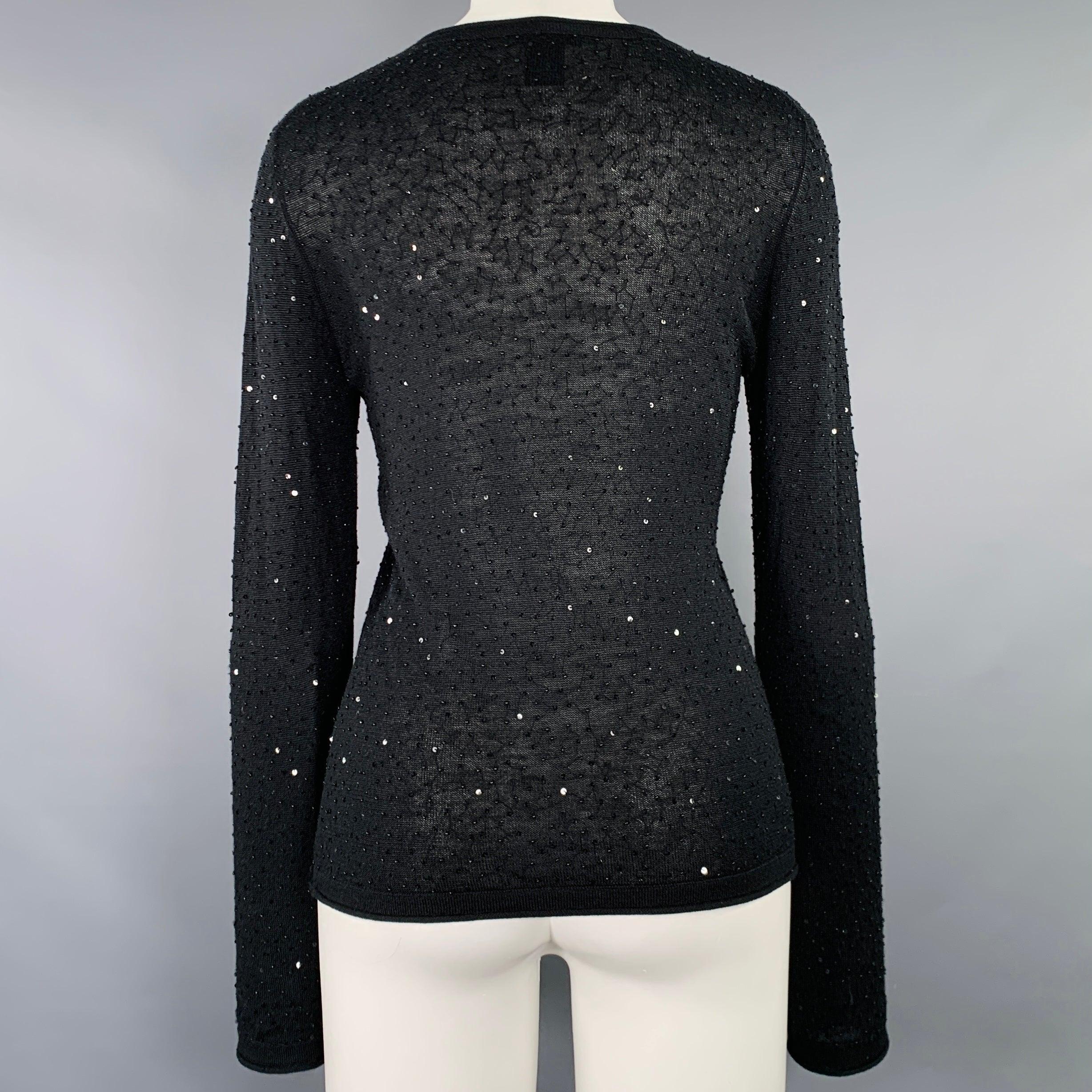 Women's VIVIENNE TAM Size 2 Black Silk Cashmere Sequined Crew Neck Pullover For Sale