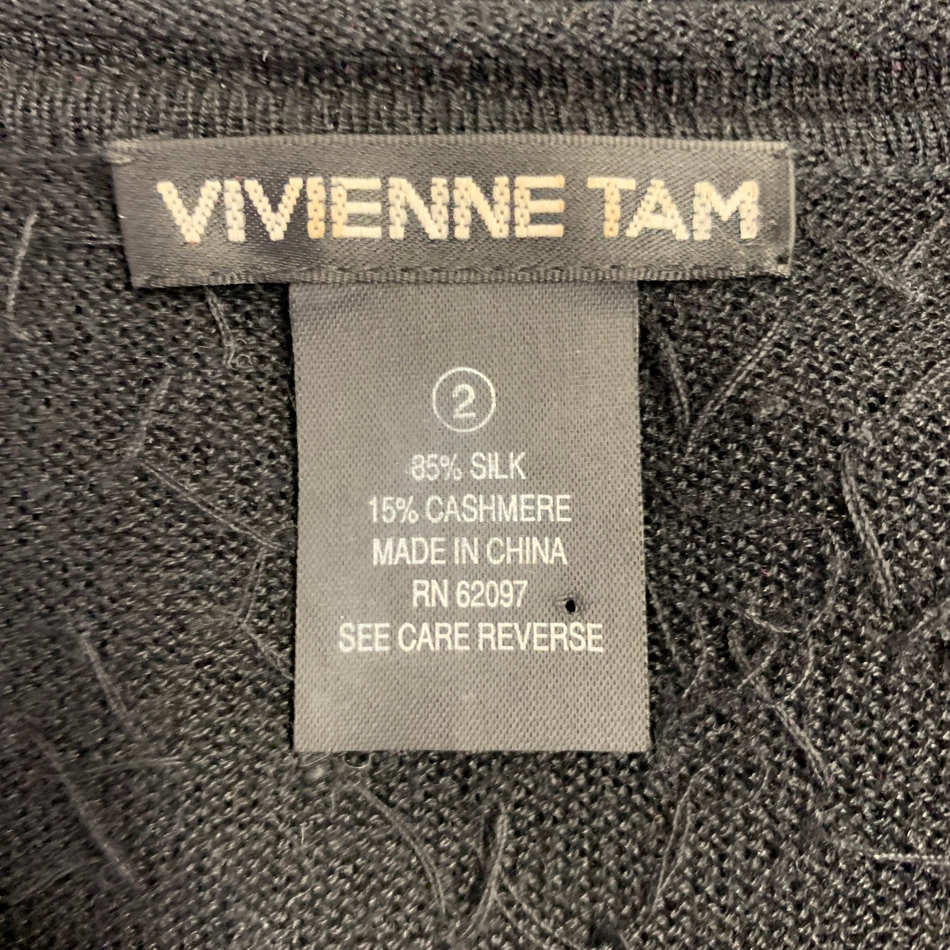 VIVIENNE TAM Size 2 Black Silk Cashmere Sequined Crew Neck Pullover For Sale 1
