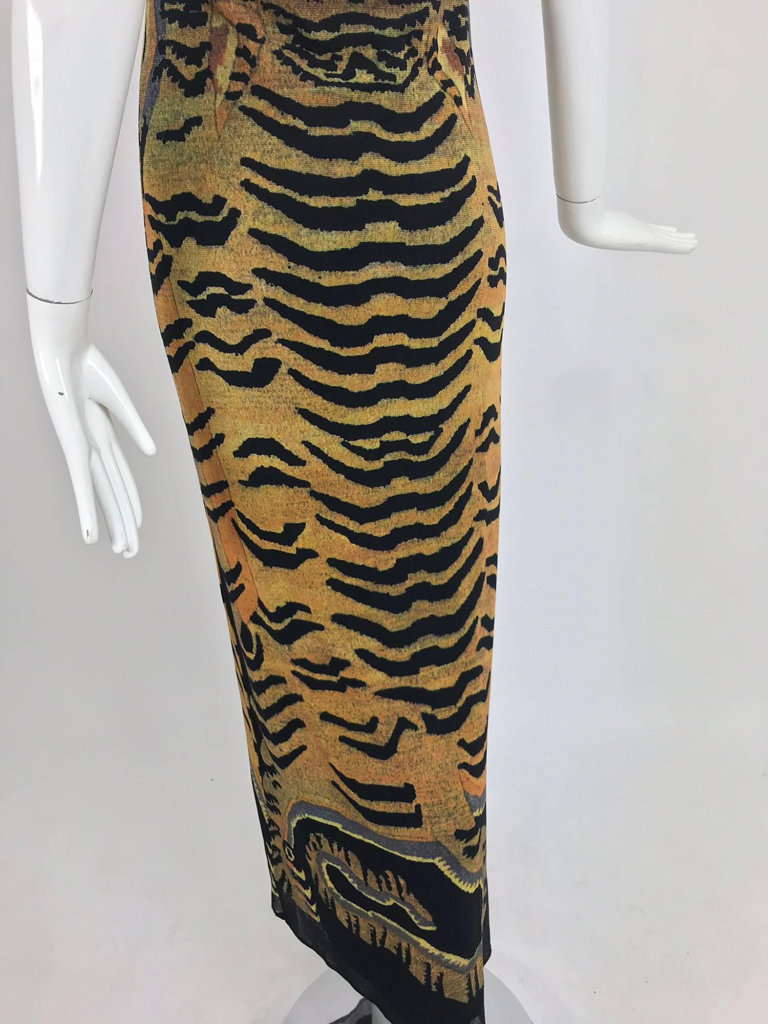 Vivienne Tam Tiger print strapless stretch mesh maxi dress, 1998 In Excellent Condition In West Palm Beach, FL