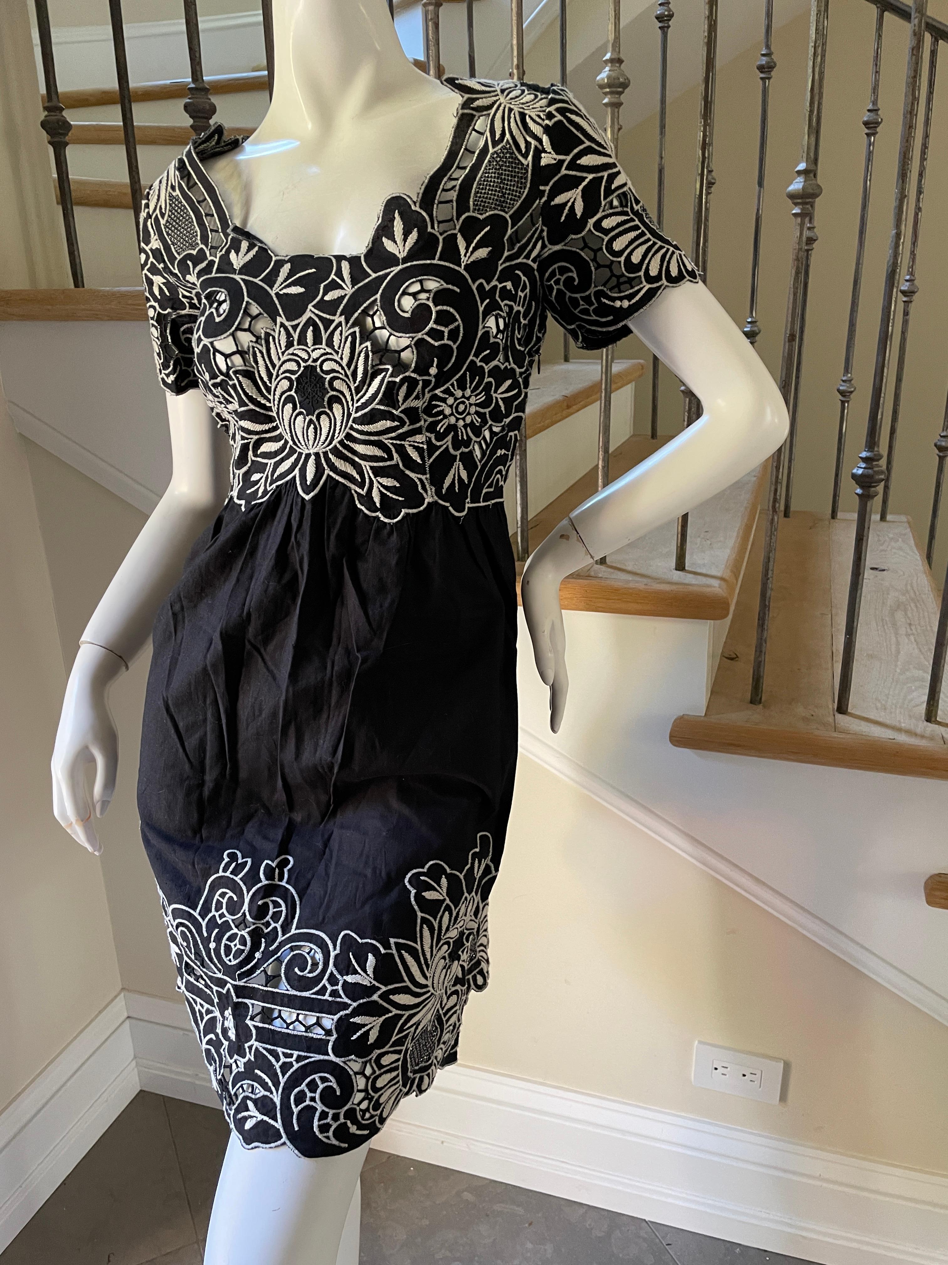 Vivienne Tam Vintage Black Linen Lotus Blossom Dress w Sheer Inserts 
This is such a charming piece.
Size M
Bust  36