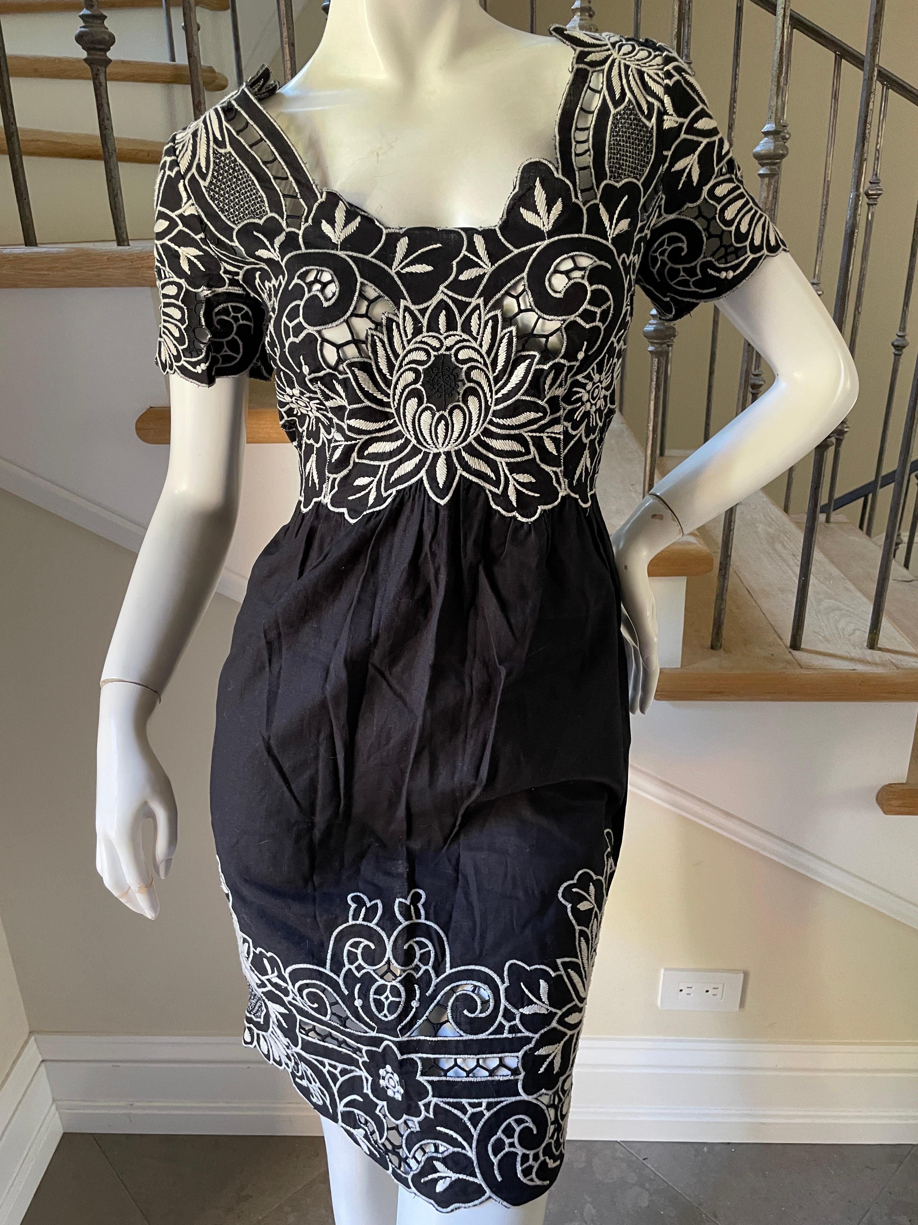 Women's Vivienne Tam Vintage Black Linen Lotus Blossom Dress with Sheer Inserts  For Sale