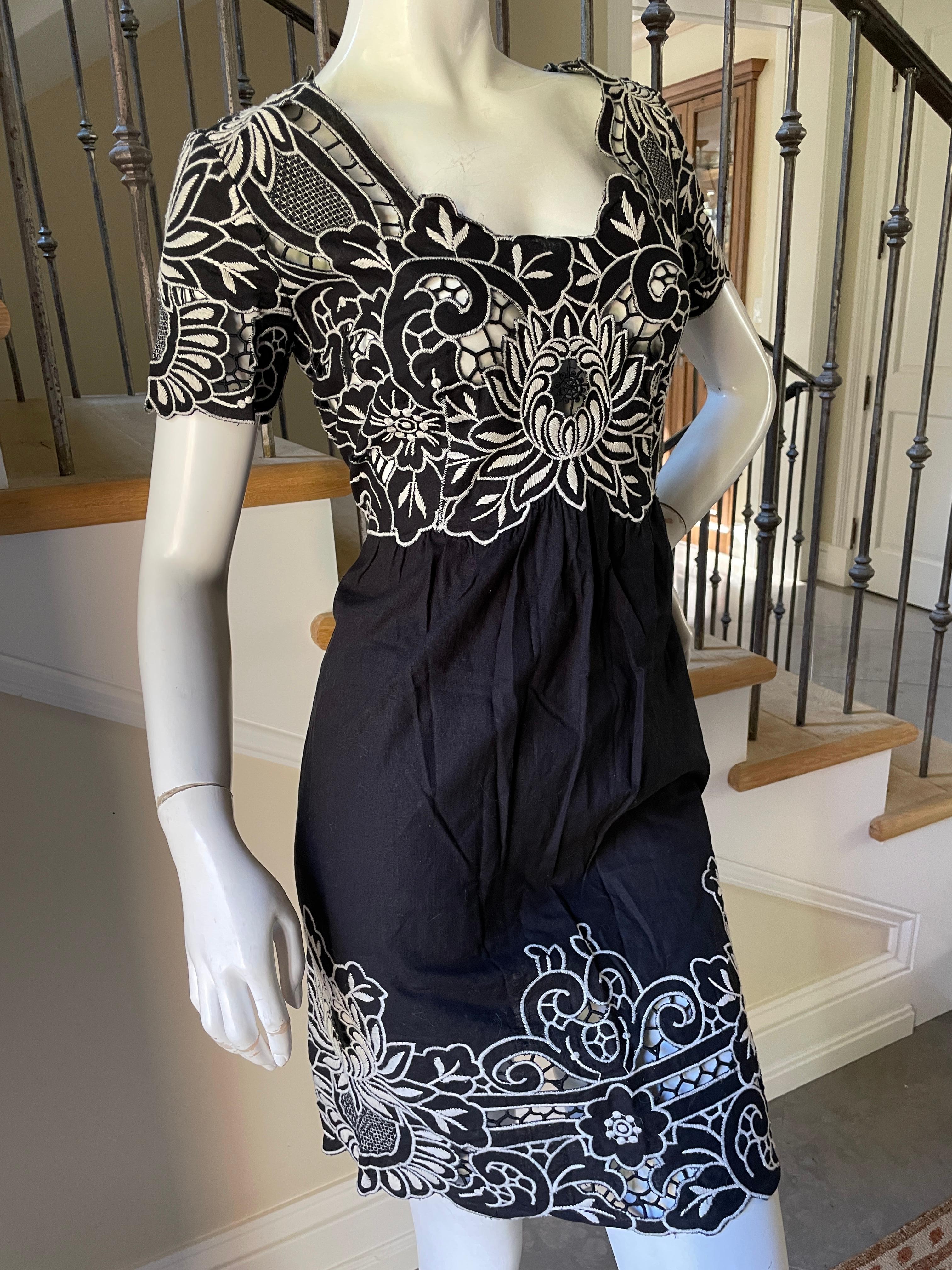 Vivienne Tam Vintage Black Linen Lotus Blossom Dress with Sheer Inserts  For Sale 1