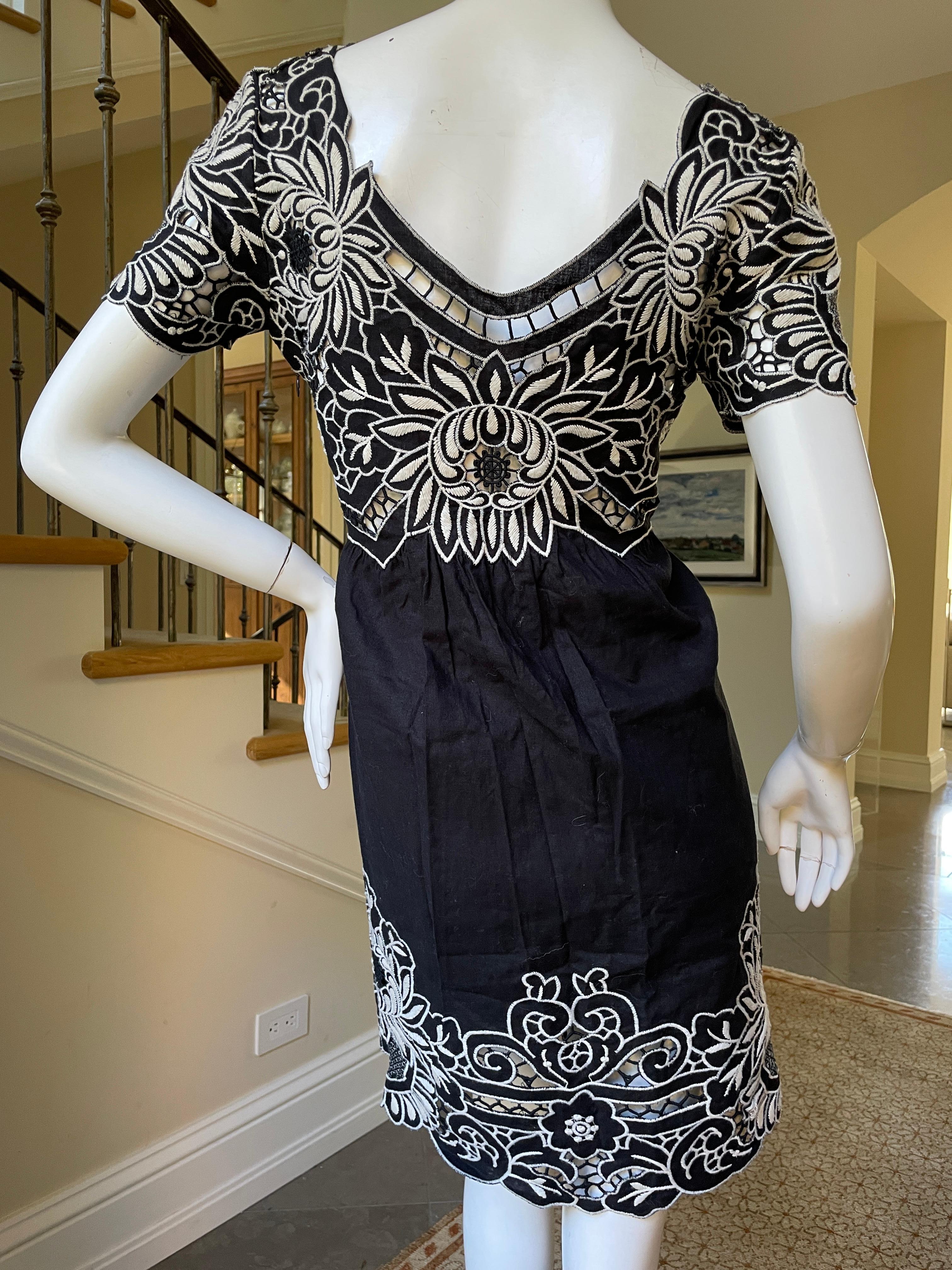 Vivienne Tam Vintage Black Linen Lotus Blossom Dress with Sheer Inserts  For Sale 2