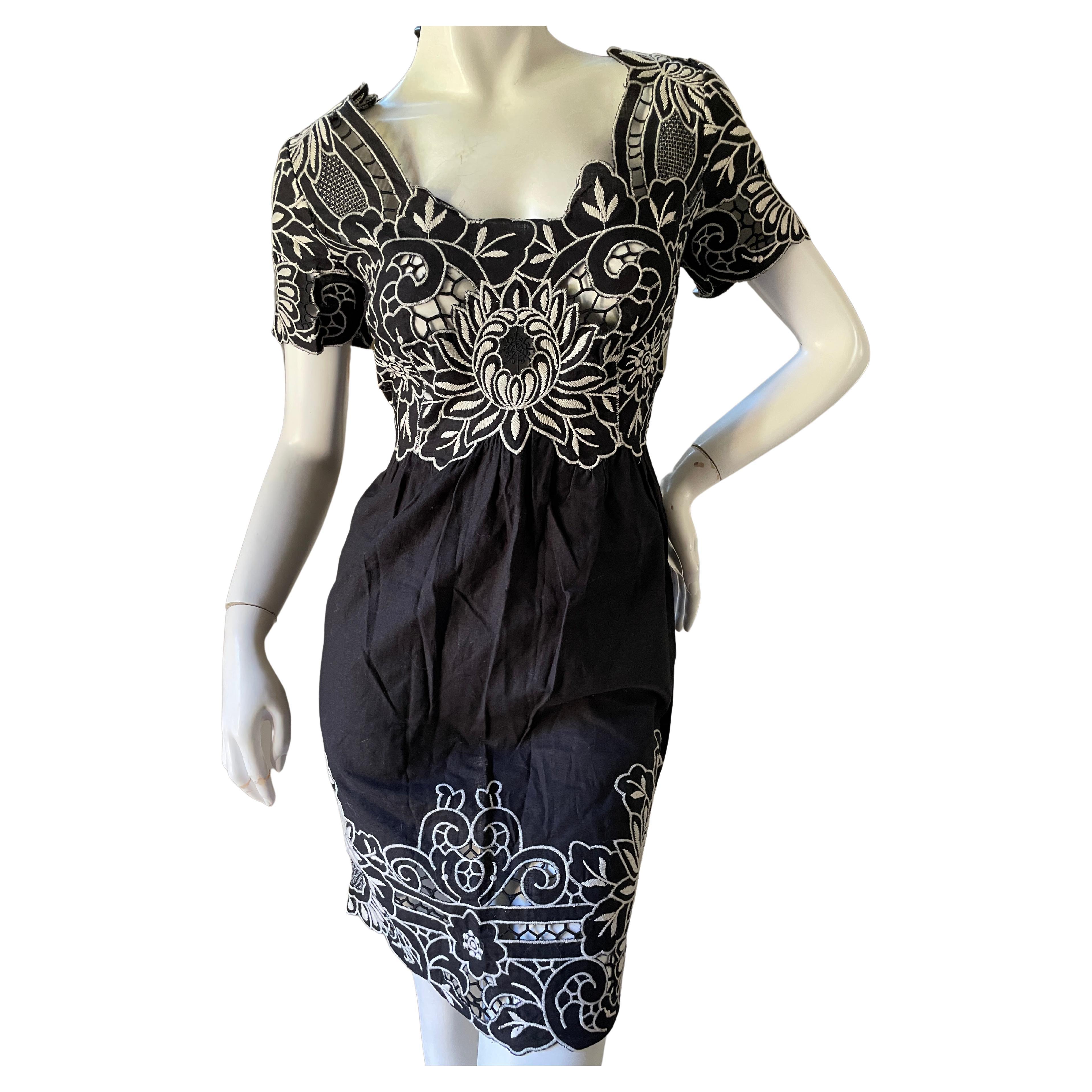 Vivienne Tam Vintage Black Linen Lotus Blossom Dress with Sheer Inserts  For Sale