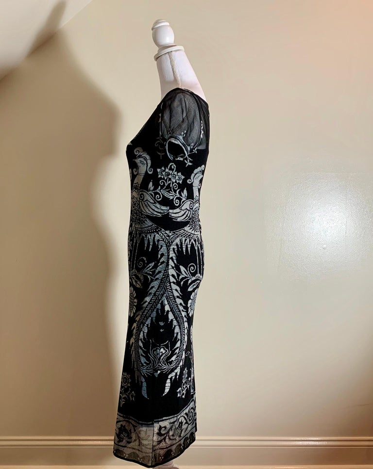 Vivienne Tam Vintage Black and White Floral Bird Print Dress
