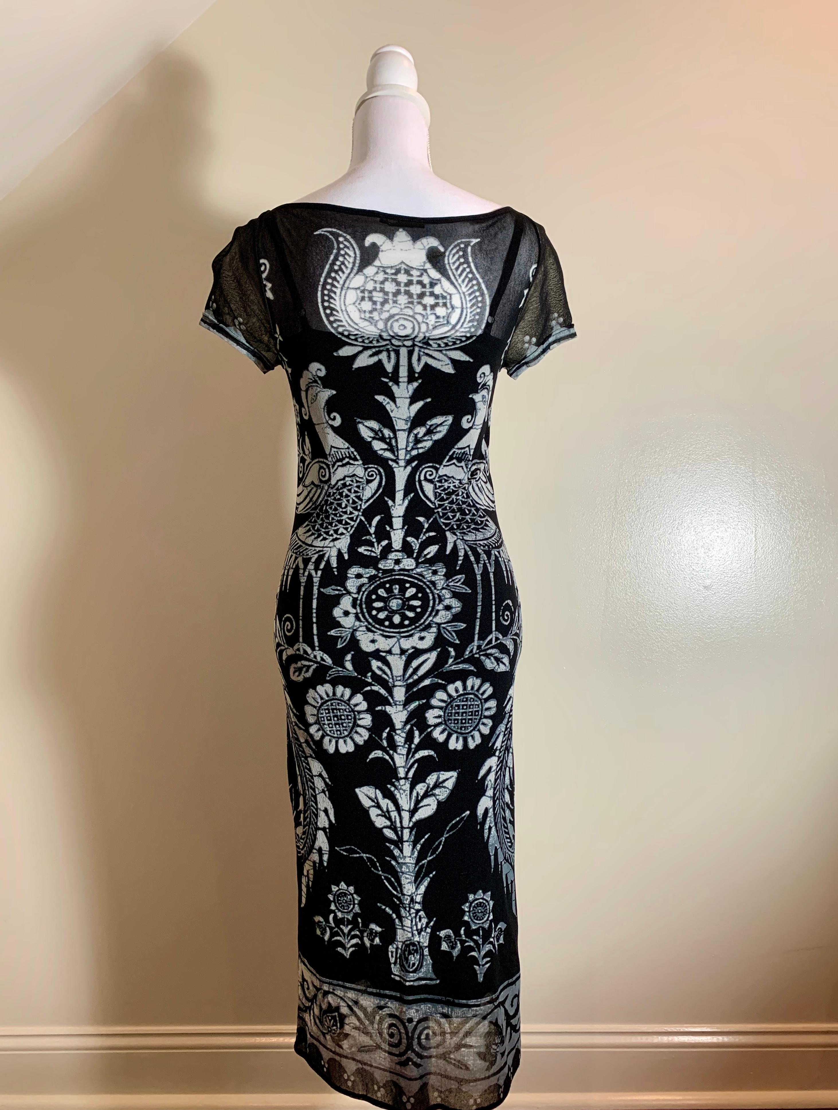 Teint Robe vintage Vivienne Tam à imprimé floral noir et blanc avec slip 1990 en vente