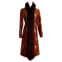 Vivienne Tam Vintage Flame Print Faux Snakeskin & Faux Fur Long Coat, 1990s