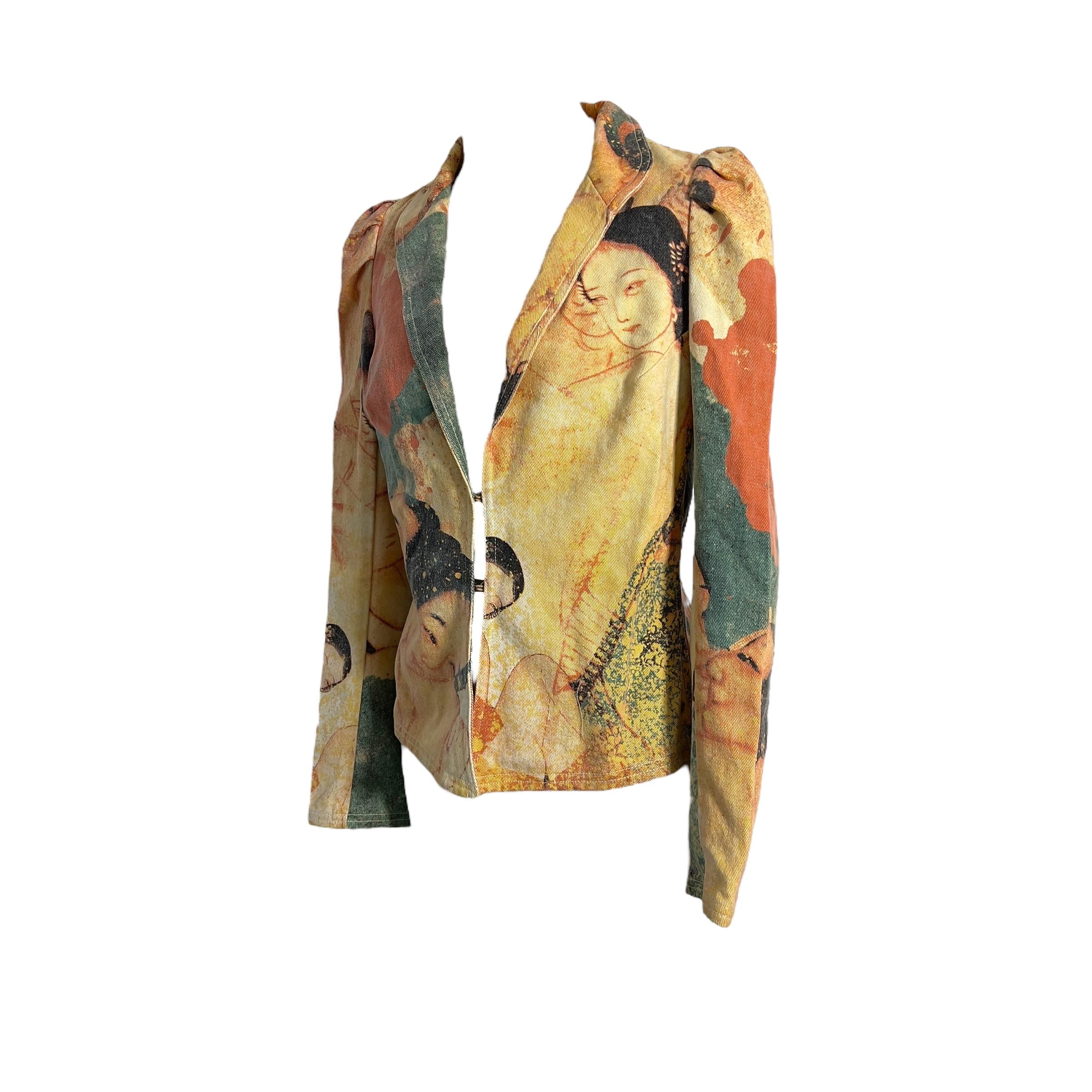 Rare printed blazer in size 1, circa S-M. Designed by known Chinese - American designer ‘Vivienne Tam’. Vivienne Tam is a renowned fashion designer known for her fusion of Eastern and Western influences. Her designs often feature intricate patterns,