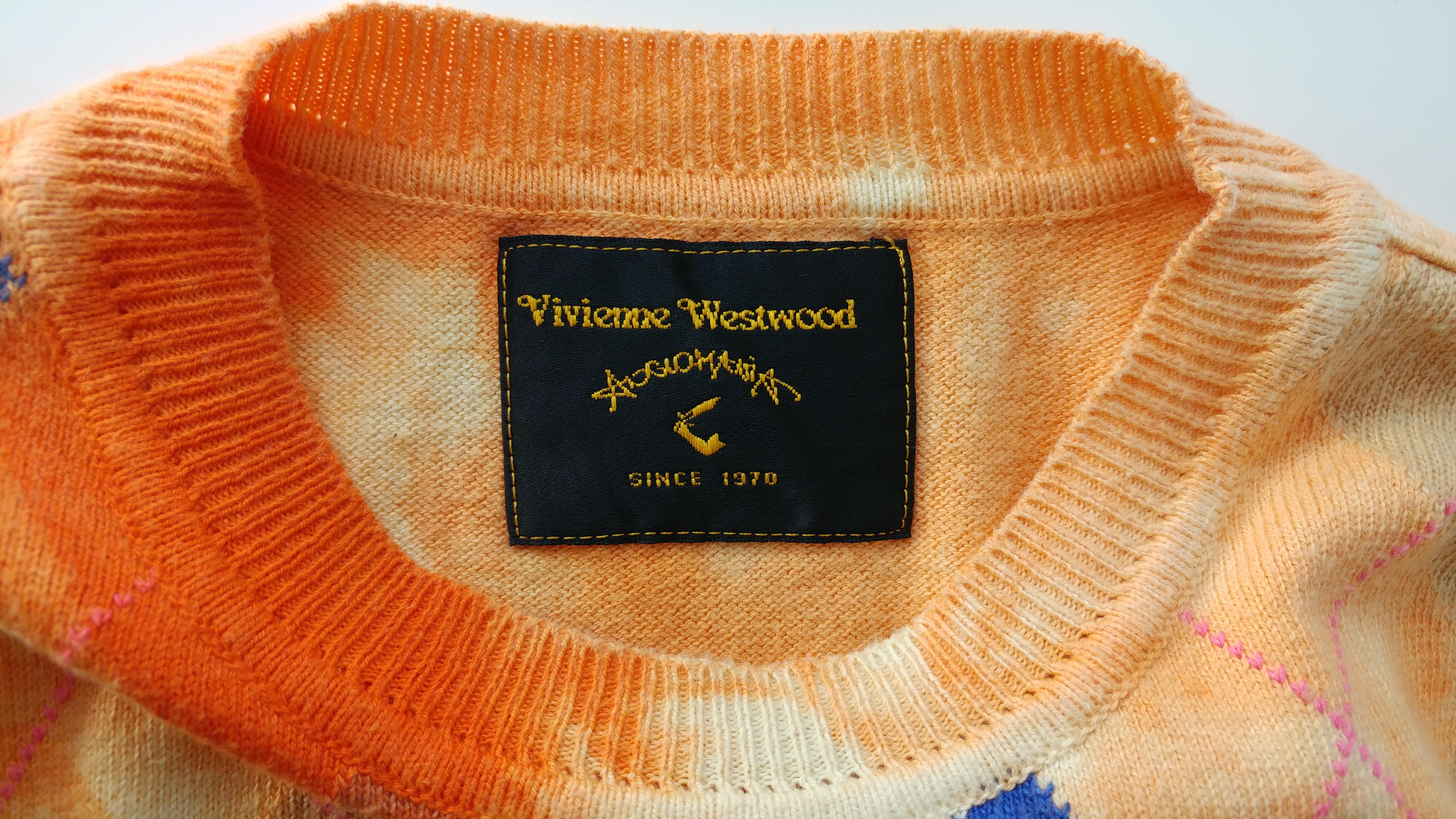 VIVIENNE WESTWOOD - 00s Orange Cropped Jumper with Argyle Pattern Size 2US 34EU In Excellent Condition In Cuggiono, MI