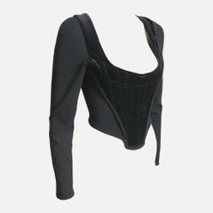 Vivienne Westwood 1990s Black Velvet Boned Corset Long-Sleeve Cropped Top