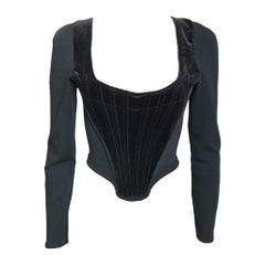 Vivienne Westwood 1990s Black Velvet Boned Corset Long-Sleeve Cropped Top