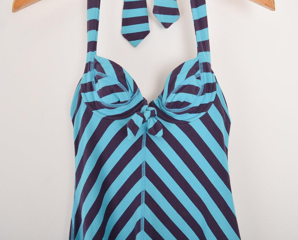 Vivienne Westwood 1990'S Blue & Purple Striped Halter Neck Corseted Mini Dress In Good Condition In Sheffield, GB