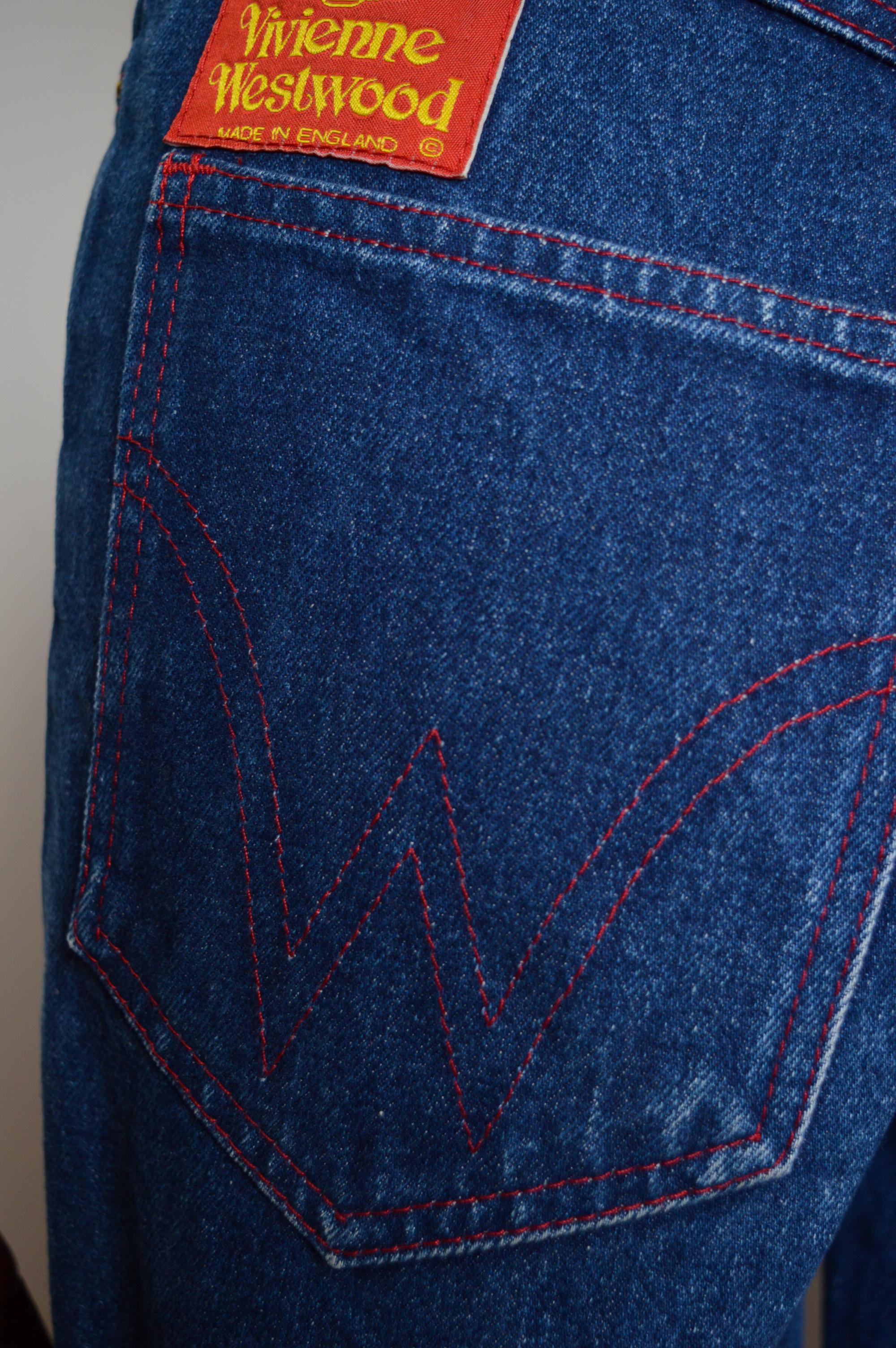 Vivienne Westwood 1990's Indigo Dark Blue High waisted denim jeans with Red Tab For Sale 6