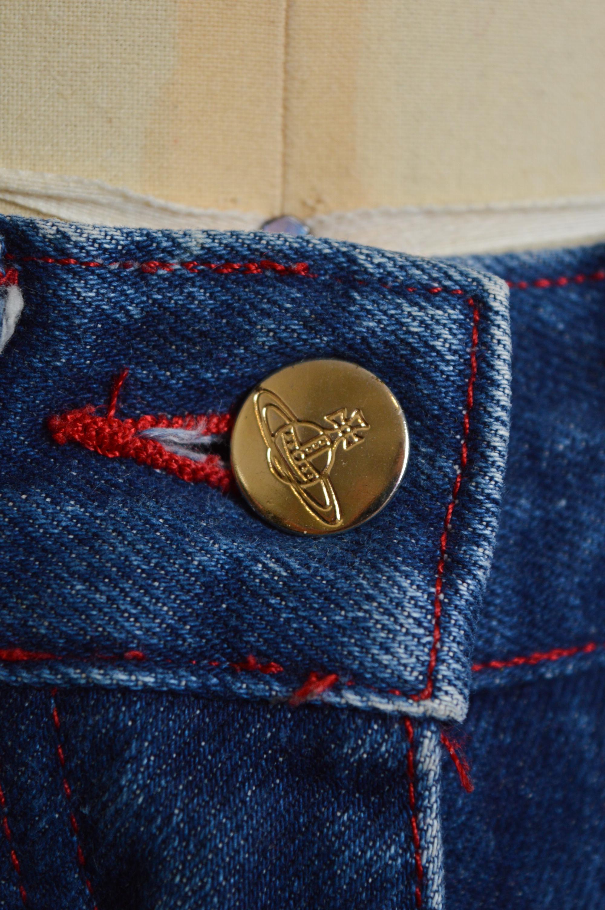 Vivienne Westwood 1990's Indigo Dark Blue High waisted denim jeans with Red Tab In Good Condition For Sale In Sheffield, GB