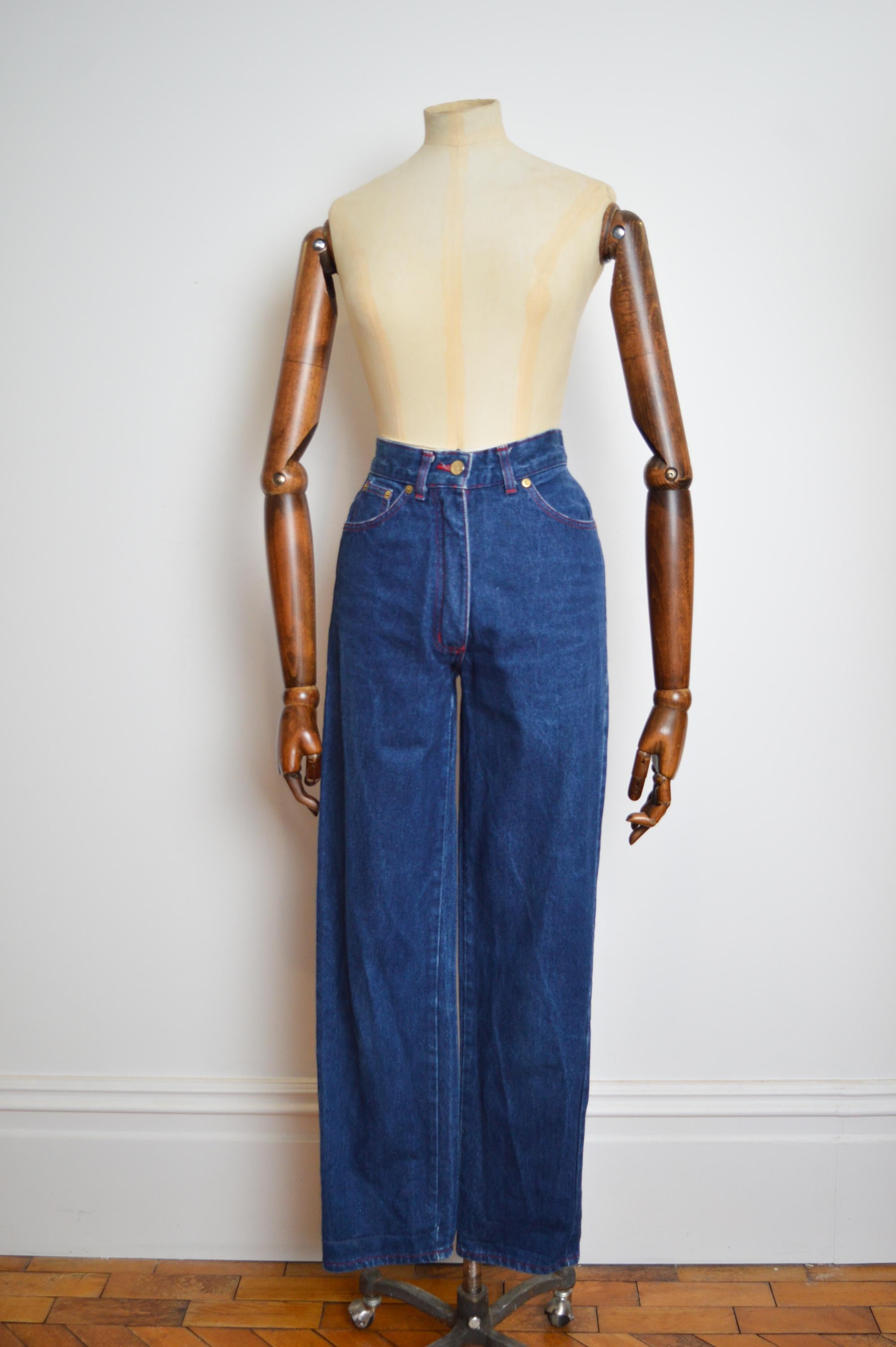 Vivienne Westwood 1990's Indigo Dark Blue High waisted denim jeans with Red Tab For Sale 1