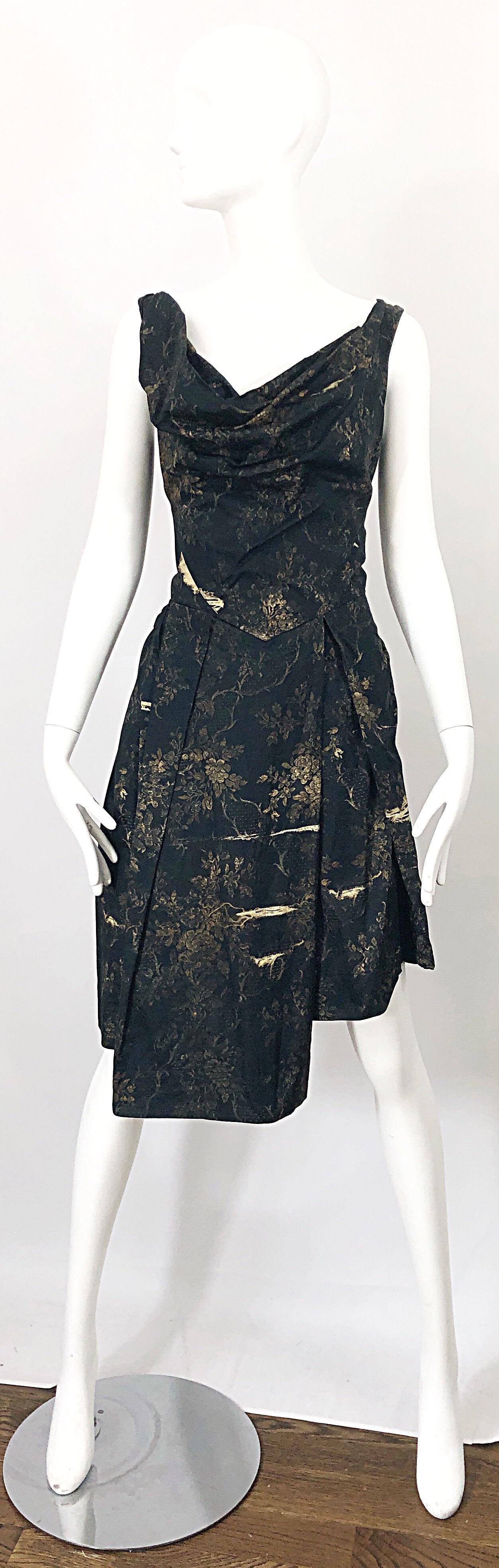 Vivienne Westwood 2000s Black + Brown Flower Print Asymmetrical Cotton Dress 5