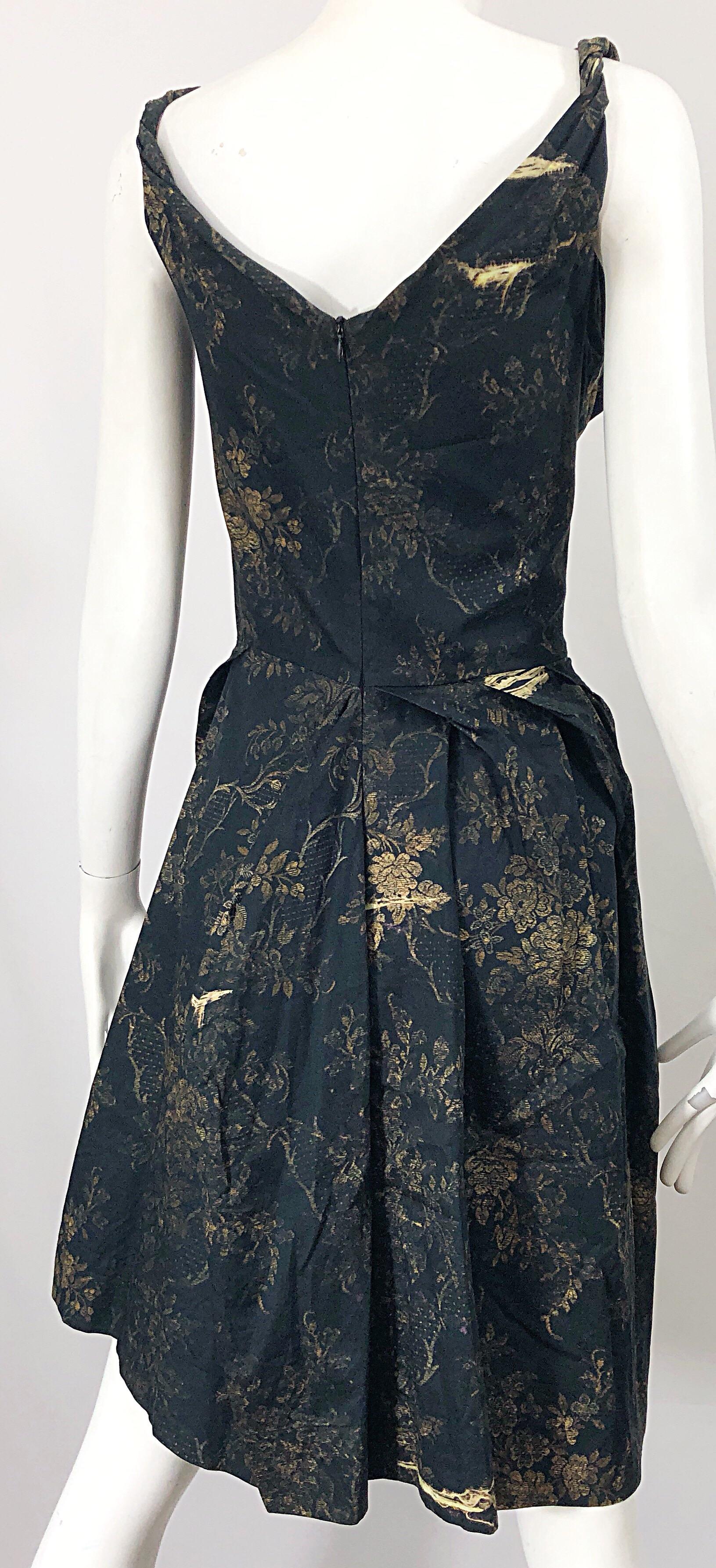 Vivienne Westwood 2000s Black + Brown Flower Print Asymmetrical Cotton Dress 2