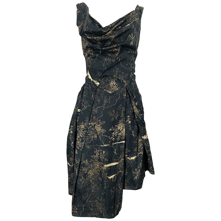 Vivienne Westwood 2000s Black + Brown Flower Print Asymmetrical