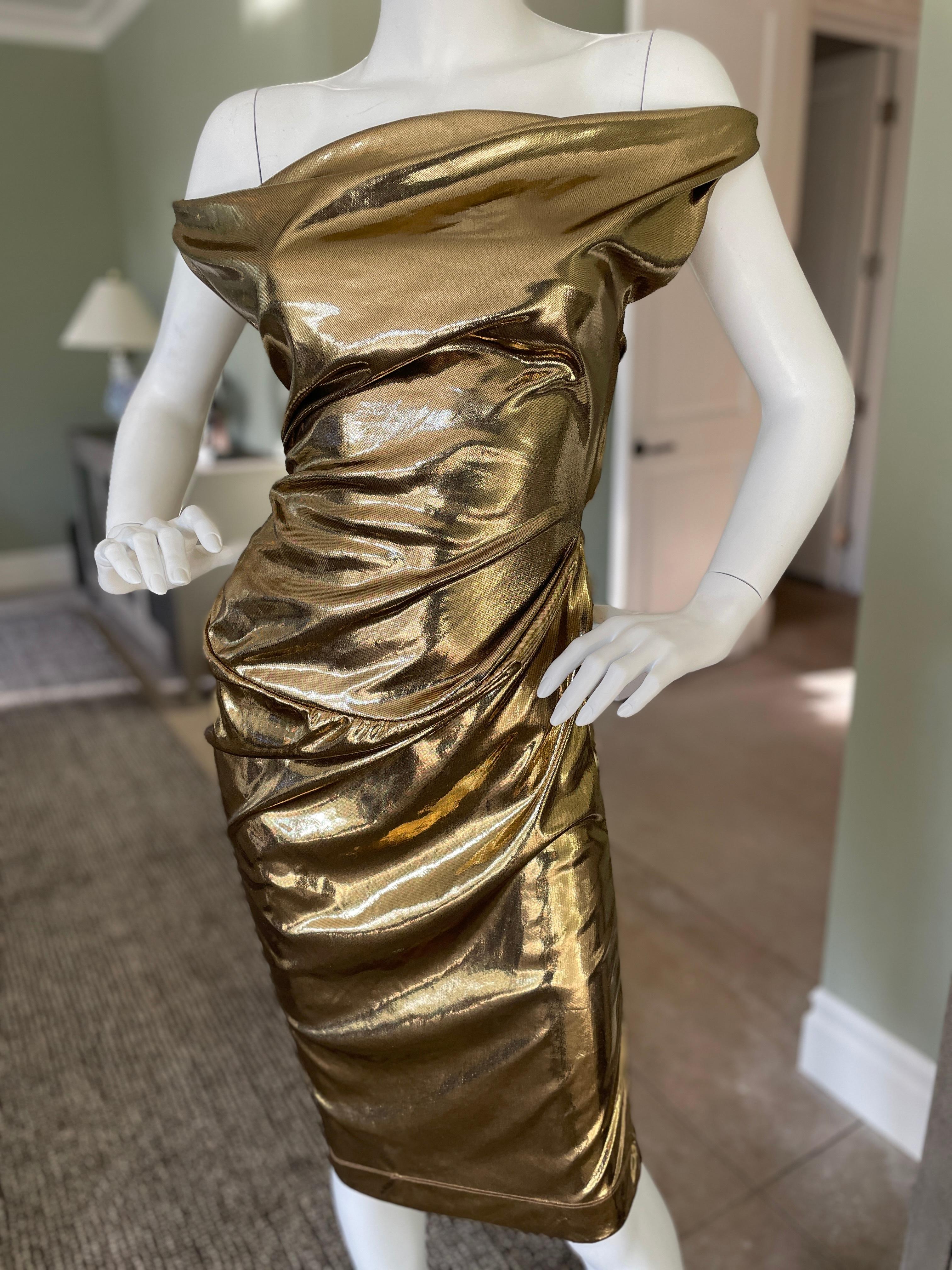Vivienne Westwood Rare 2008 Liquid Gold Cocktail Dress
 Size Small
 This is so pretty, looks better on live model.
  Bust 35
