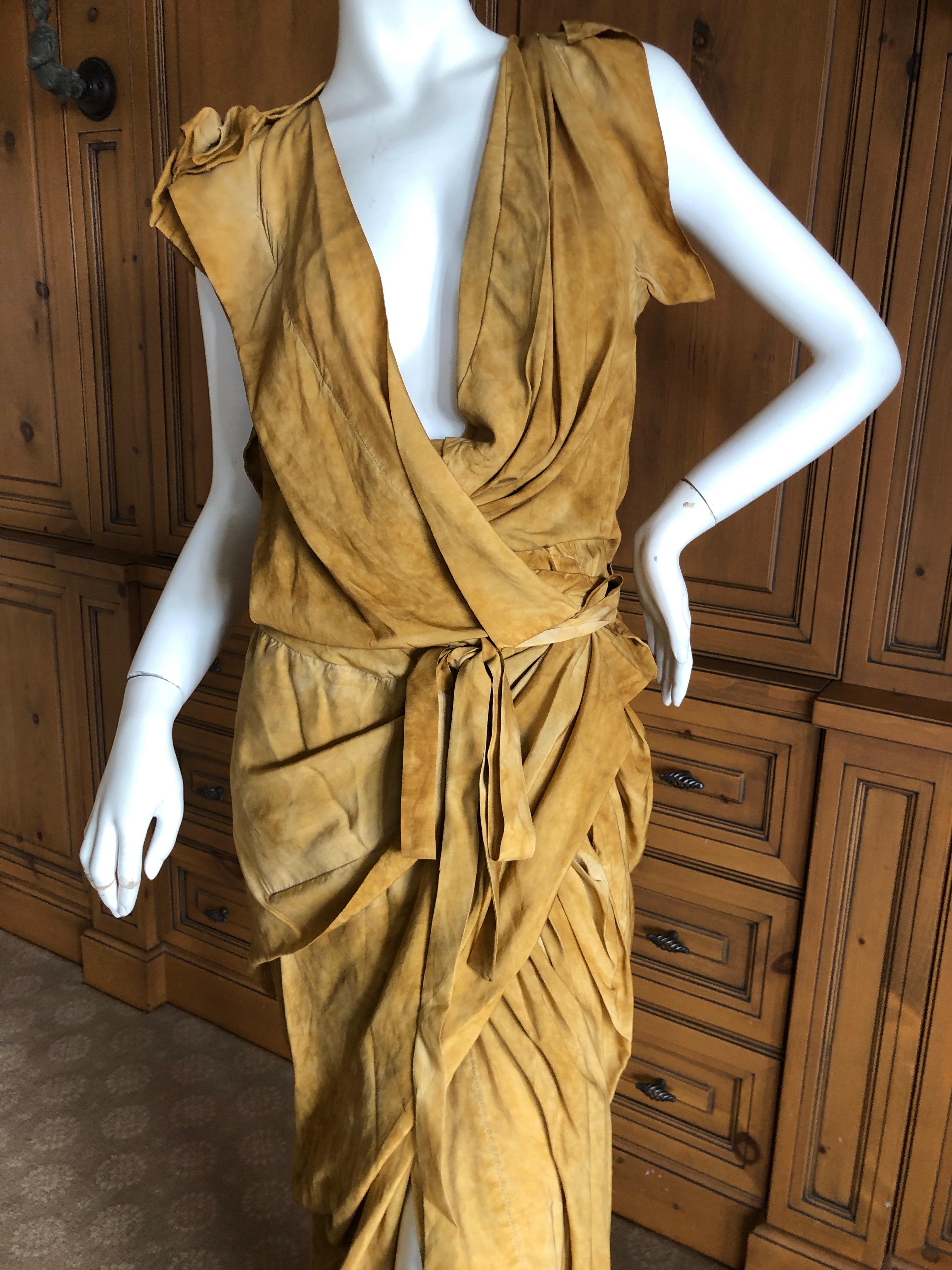 Vivienne Westwood 2012 Gold Label Draped Goddess Dress
.Size 10 UK
 New with Tags 
This is such a charming piece, sort of tie dye pattern in an ochre mustard gold
Bust  38