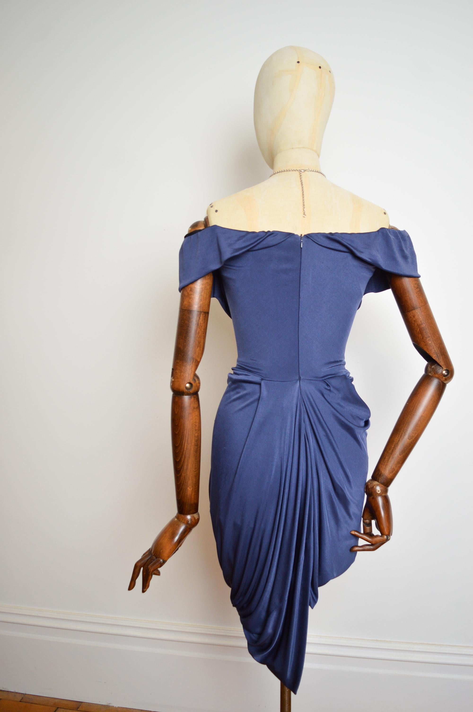 Women's Vivienne Westwood 2012 Red Label Lotus Blue Corset Draped Cocktail Mini Dress