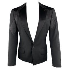 VIVIENNE WESTWOOD 40 Black Wool Satin Patchwork Notch Lapel Cropped Sport Coat