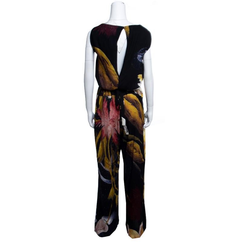 Vivienne Westwood Anglomania Black Leaf Printed Draped Tie Detail Jumpsuit S In Excellent Condition In Dubai, Al Qouz 2