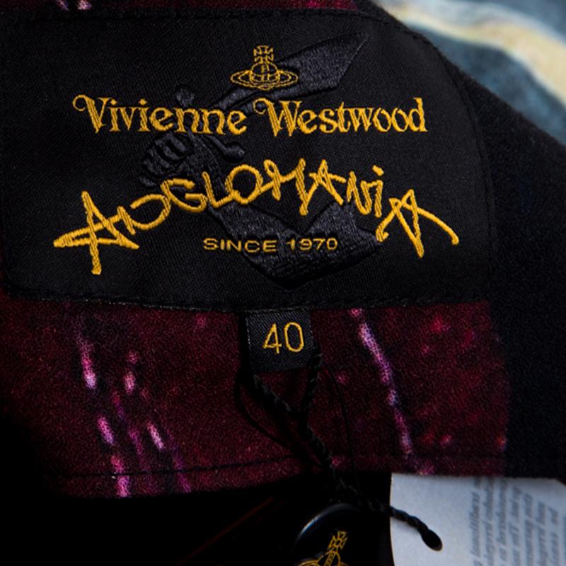 Vivienne Westwood Anglomania Black Leaf Printed Draped Tie Detail Jumpsuit S 1