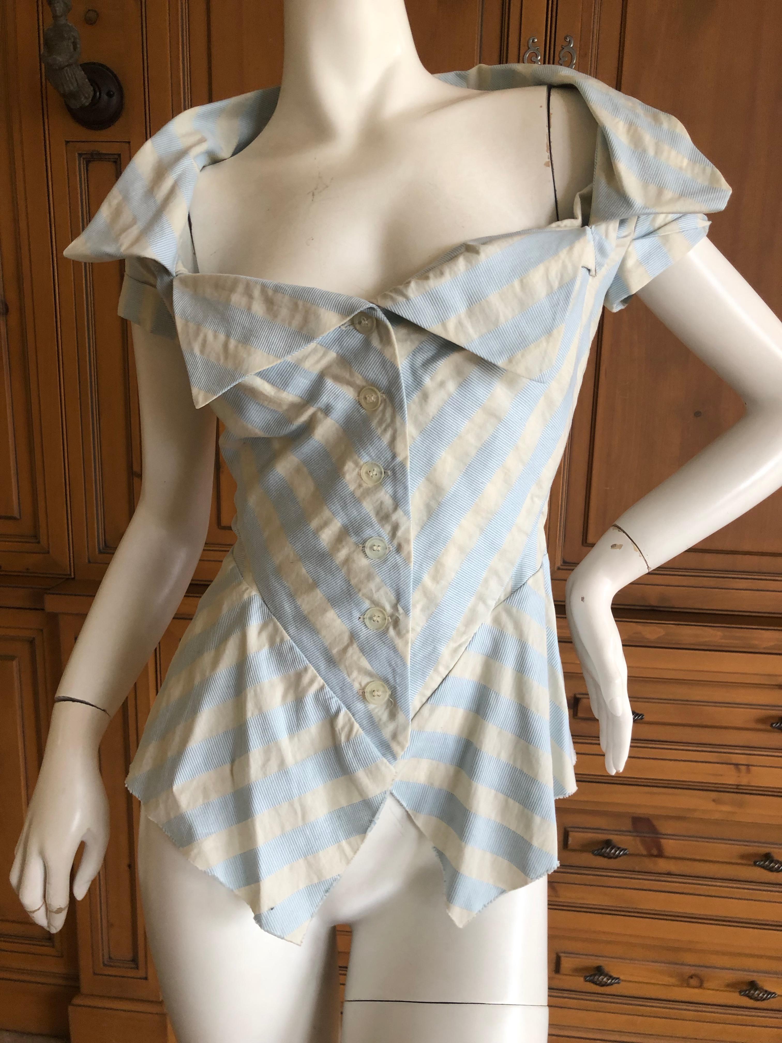 Vivienne Westwood Anglomania Blue Awning Stripe Low Cut Cotton Blouse
Size 40
Bust 34
