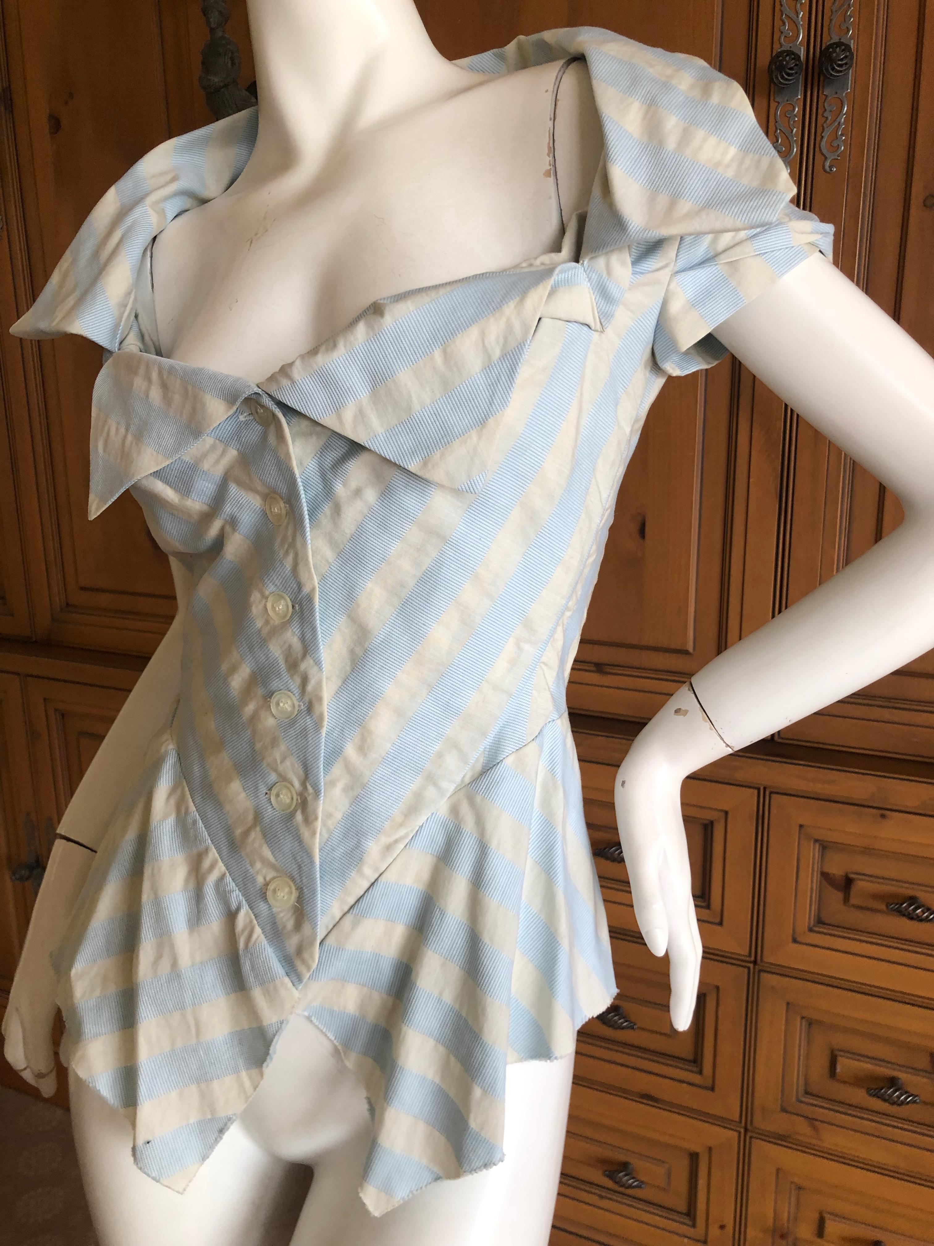 Gray Vivienne Westwood Anglomania Blue Awning Stripe Low Cut Cotton Blouse