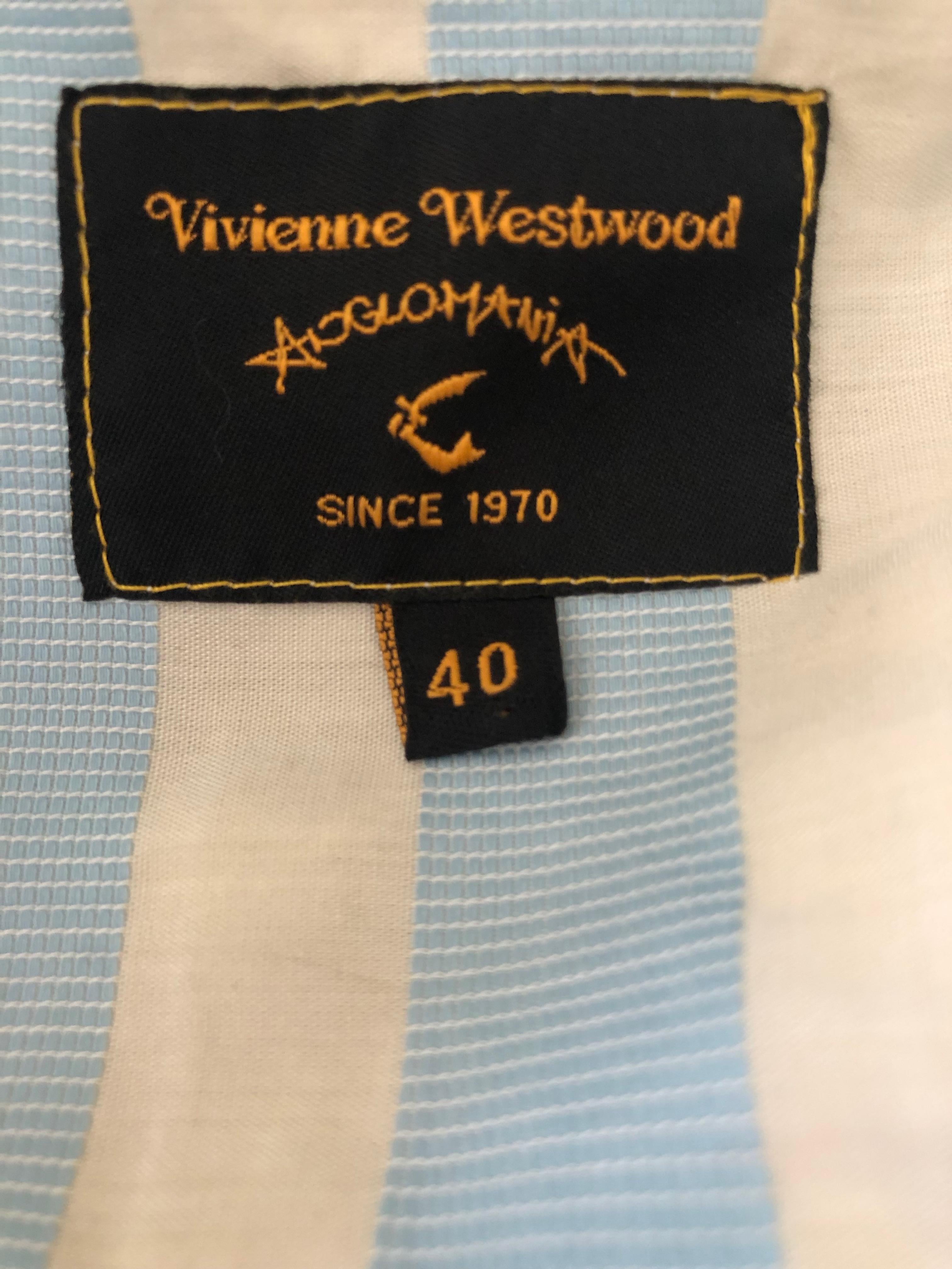 Women's Vivienne Westwood Anglomania Blue Awning Stripe Low Cut Cotton Blouse