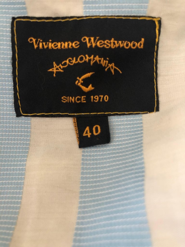 Vivienne Westwood Anglomania Blue Awning Stripe Low Cut Cotton Blouse ...