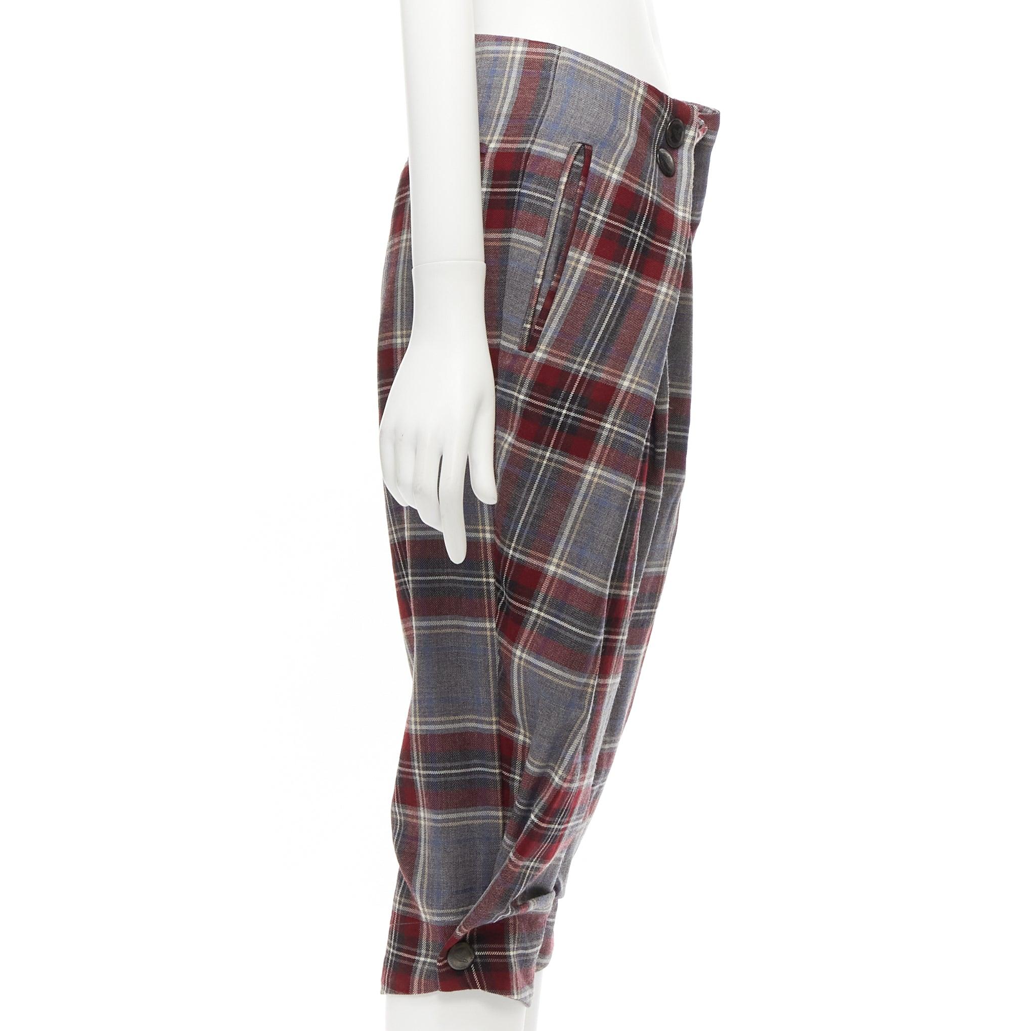 VIVIENNE WESTWOOD Anglomania burgundy plaid pinched waist harem pants FR38 S In Good Condition For Sale In Hong Kong, NT