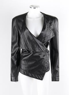 VIVIENNE WESTWOOD "Anglomania" c.1990's Black Leather Asymmetrical Wrap Jacket