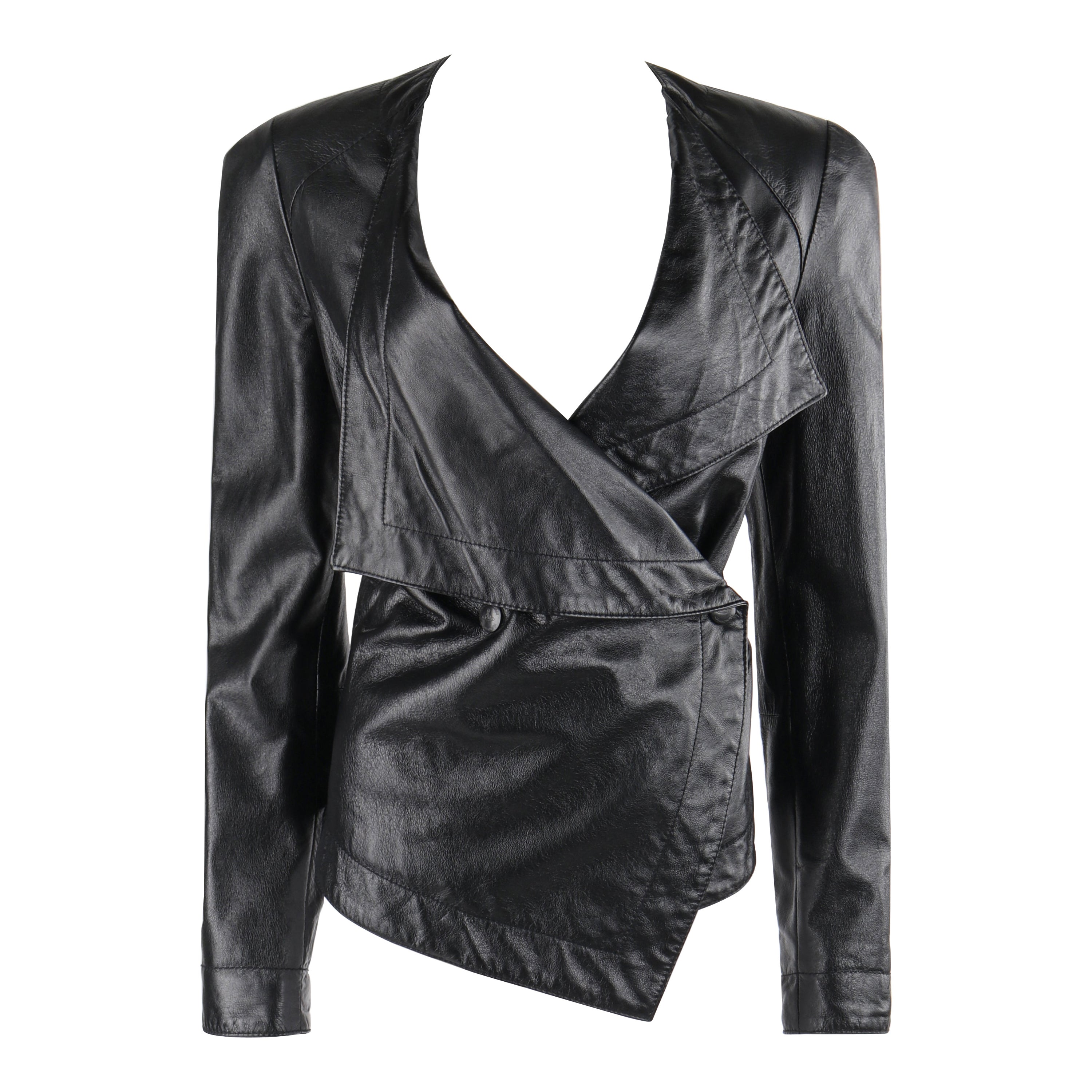 ANGLOMANIA by VIVIENNE WESTWOOD "Anglomania" anni '90 c.C. Giacca a portafoglio asimmetrica in pelle nera