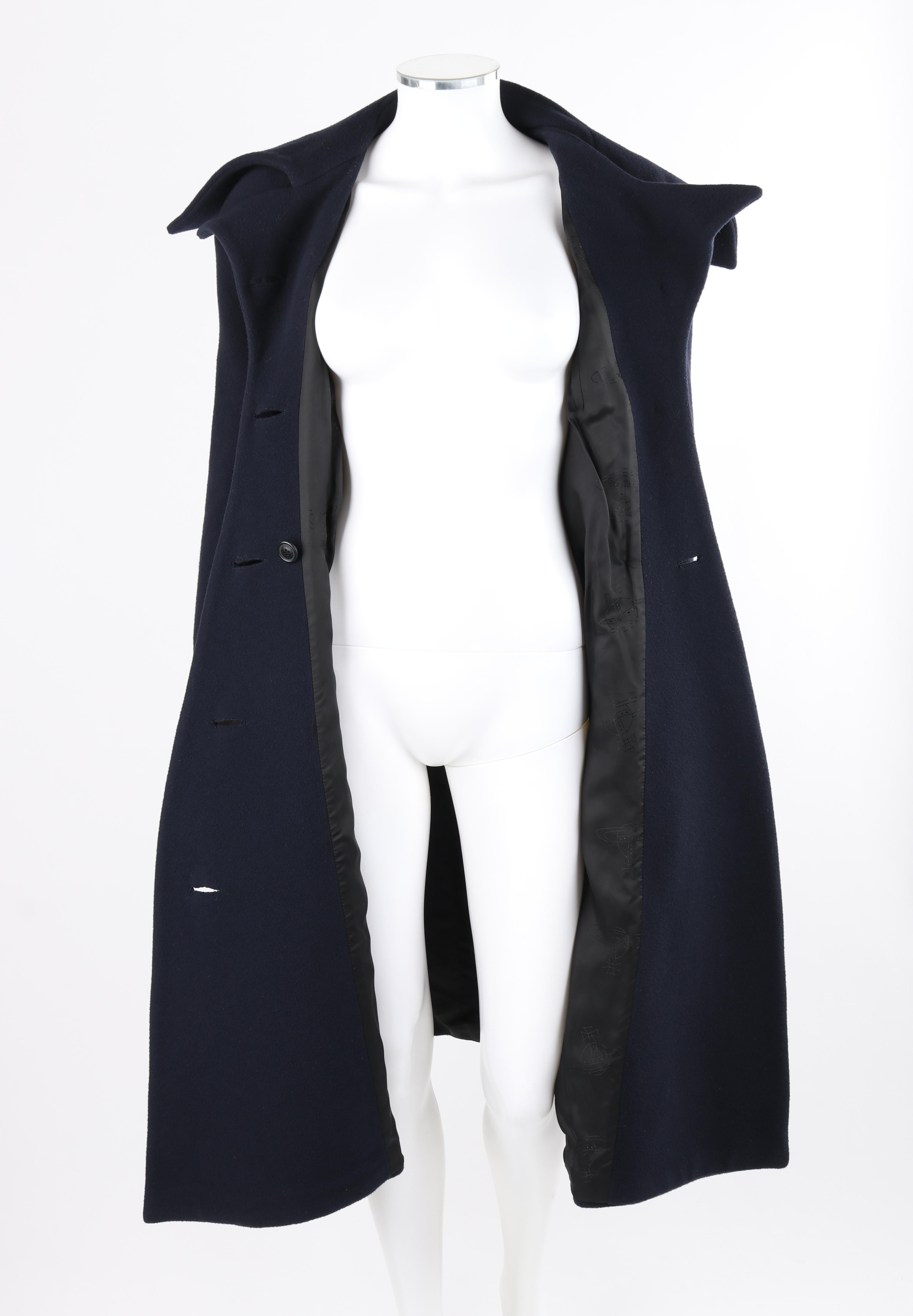 Black VIVIENNE WESTWOOD “Anglomania” Navy Blue Asymmetric Button Up Belted Coat Jacket