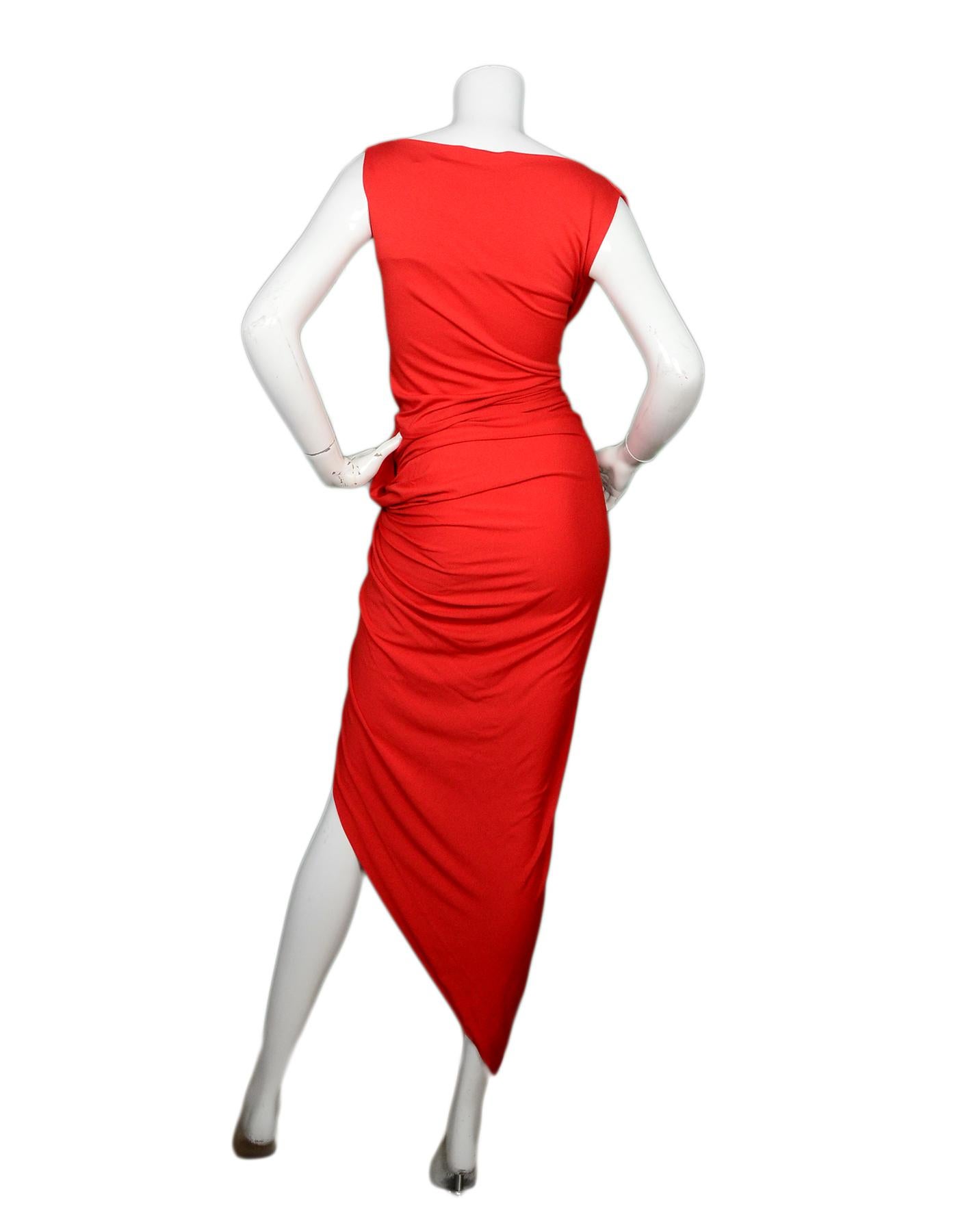 Vivienne Westwood Anglomania Red Asymmetrical Ruched Maxi Dress Sz XS In Excellent Condition In New York, NY
