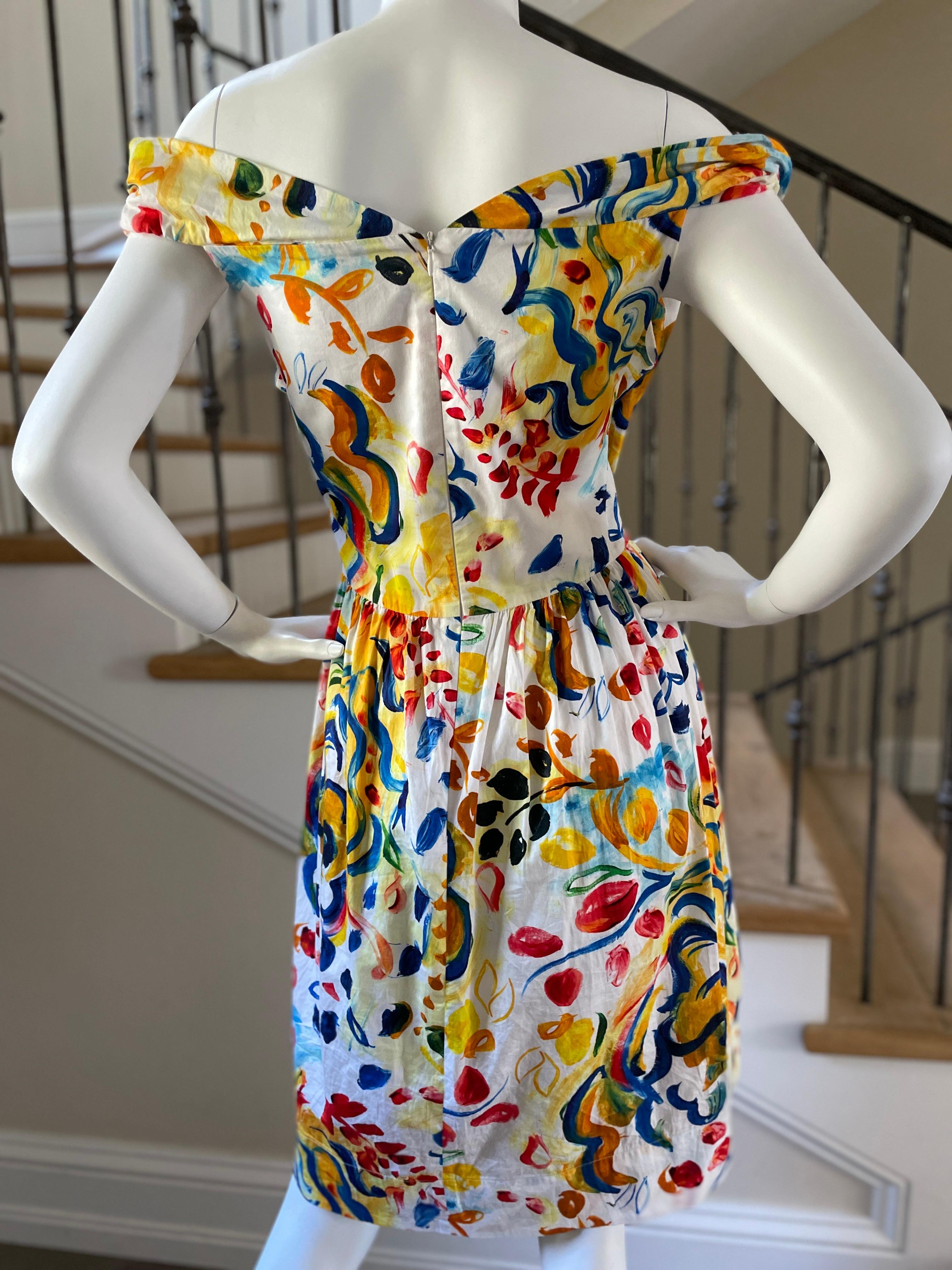 Vivienne Westwood Anglomania Vintage Cotton Floral Off the Shoulder Dress In Excellent Condition For Sale In Cloverdale, CA