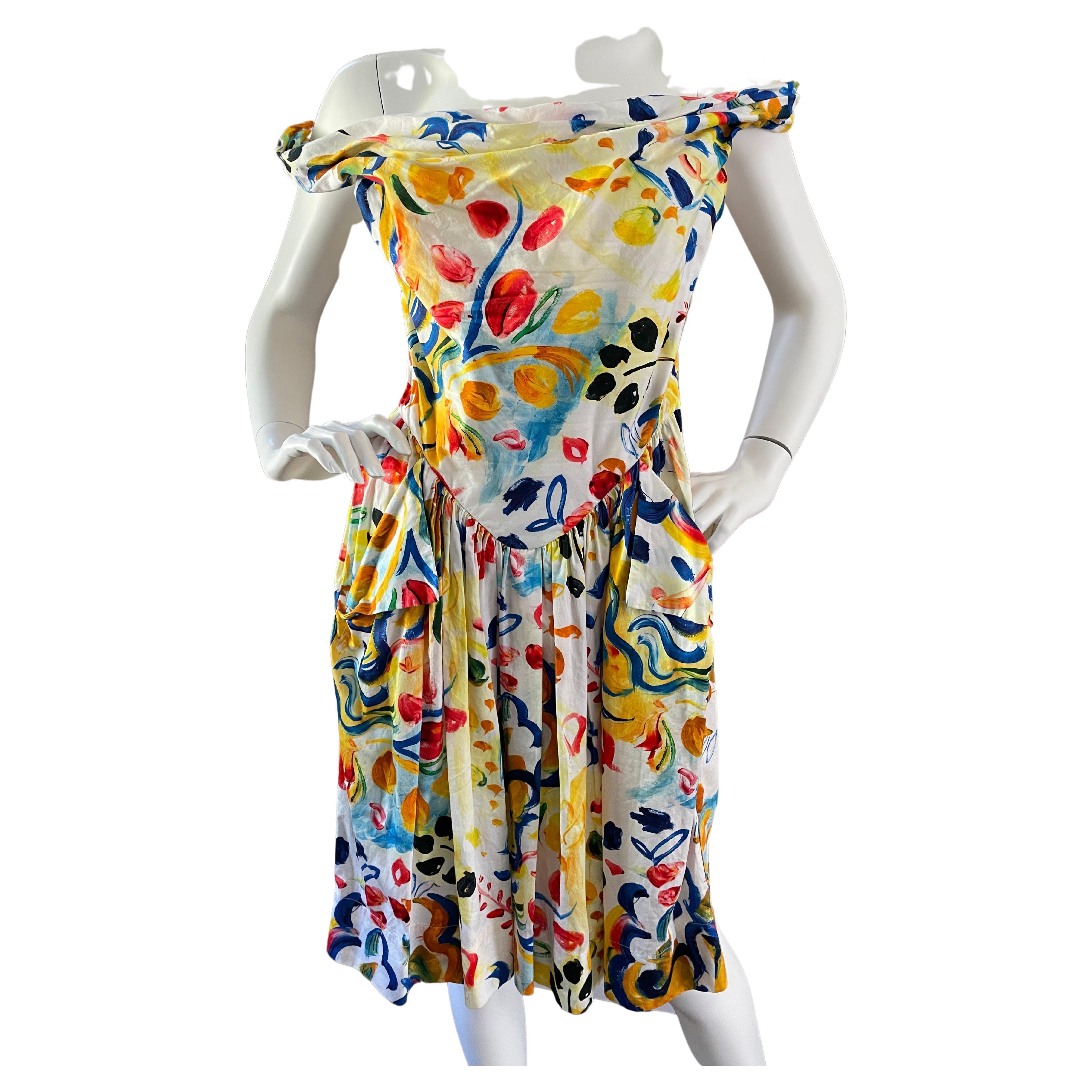 Vivienne Westwood Anglomania Vintage Cotton Floral Off the Shoulder Dress For Sale