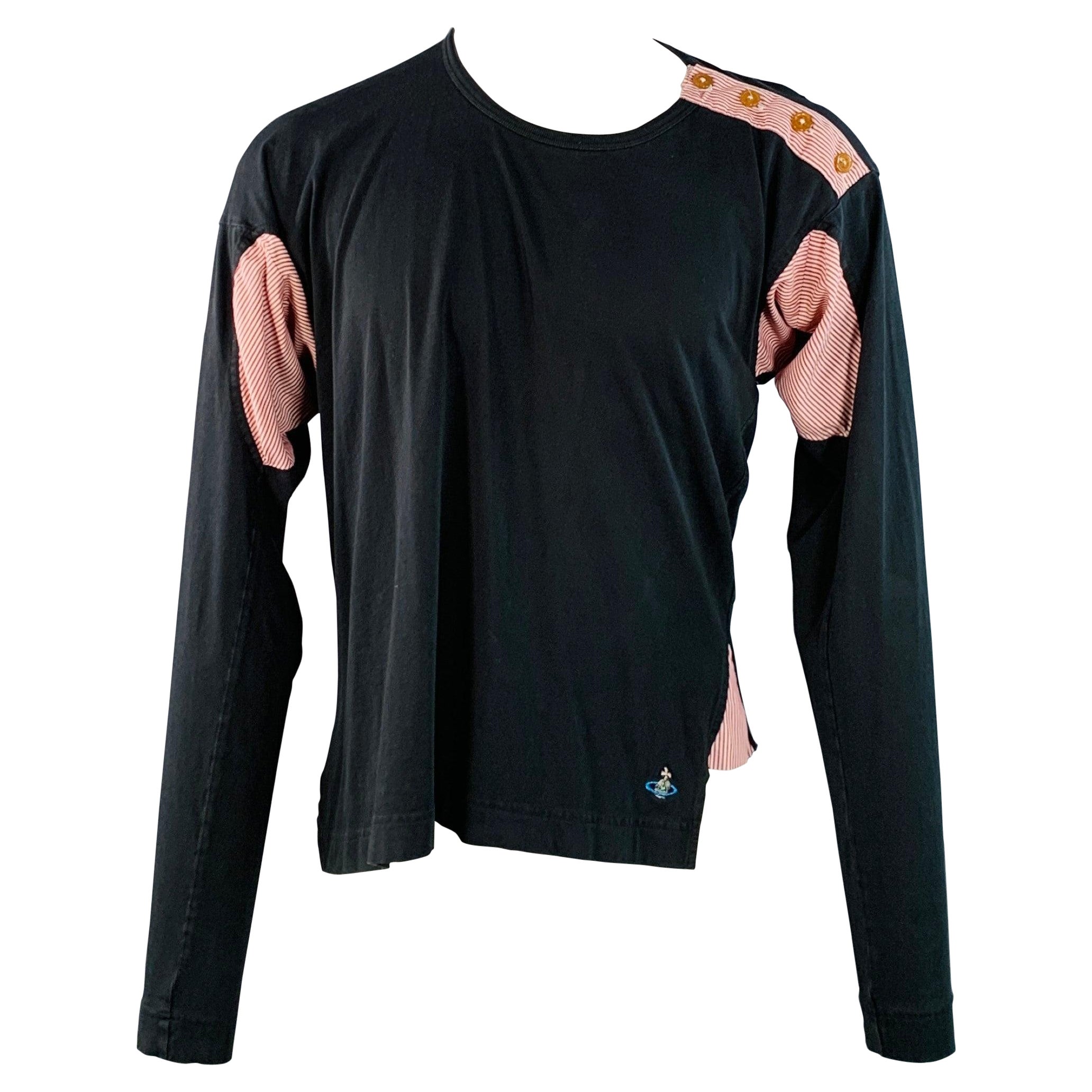 VIVIENNE WESTWOOD ARCHIVE Vintage Talla M Negro Rojo Blanco Parches Camiseta asimétrica de algodón de manga larga