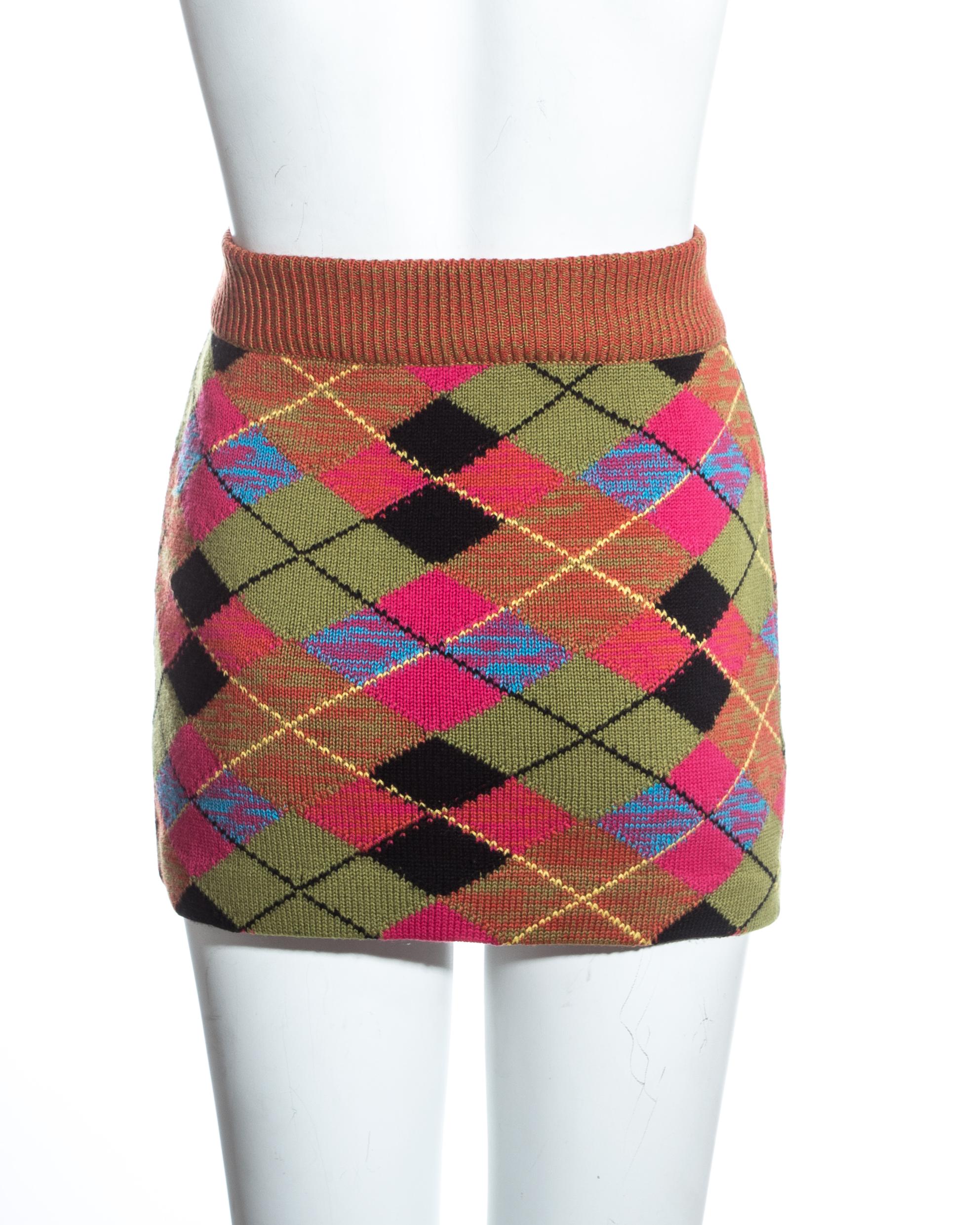 Brown Vivienne Westwood argyle multicoloured knitted mini skirt, fw 1994
