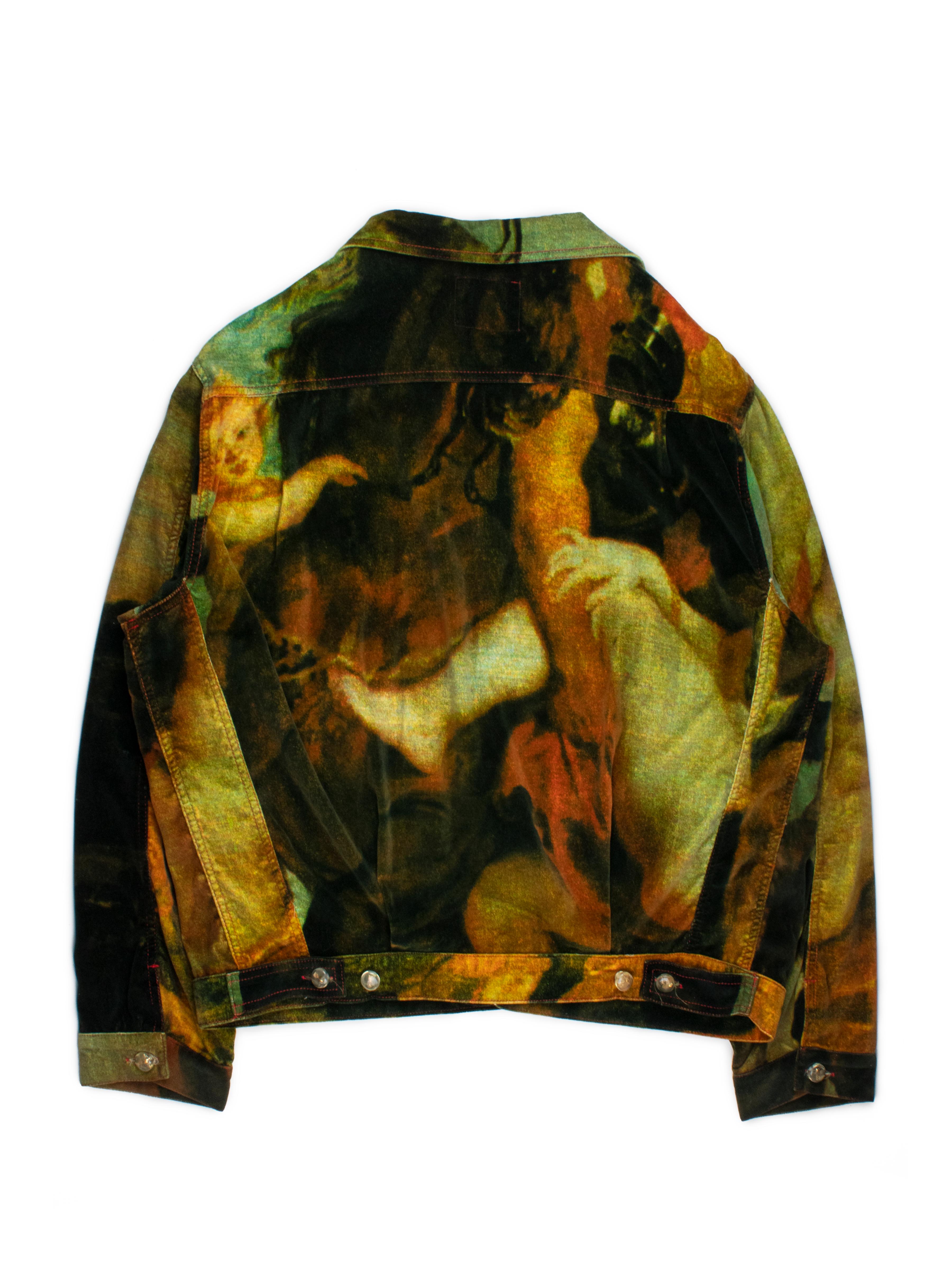 This jacket comes from an epoch in Vivienne Westwood’s career where she repeatedly referenced the masters of Baroque art, reinterpreting their works as all-over prints across a variety of garments. The artwork shown here is from “The Rape of the