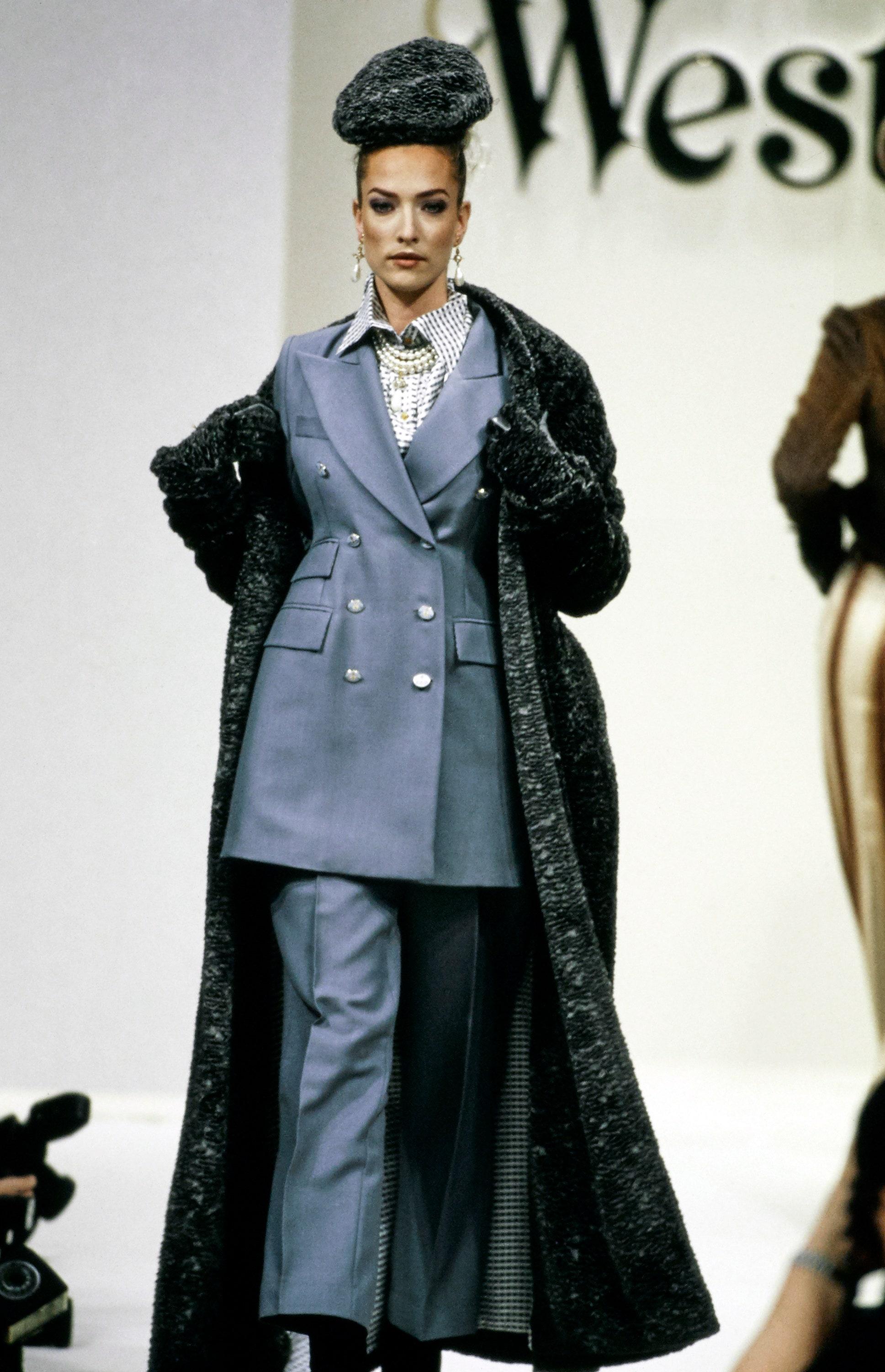 Beige Vivienne Westwood beige chenille double breasted swing coat, fw 1994