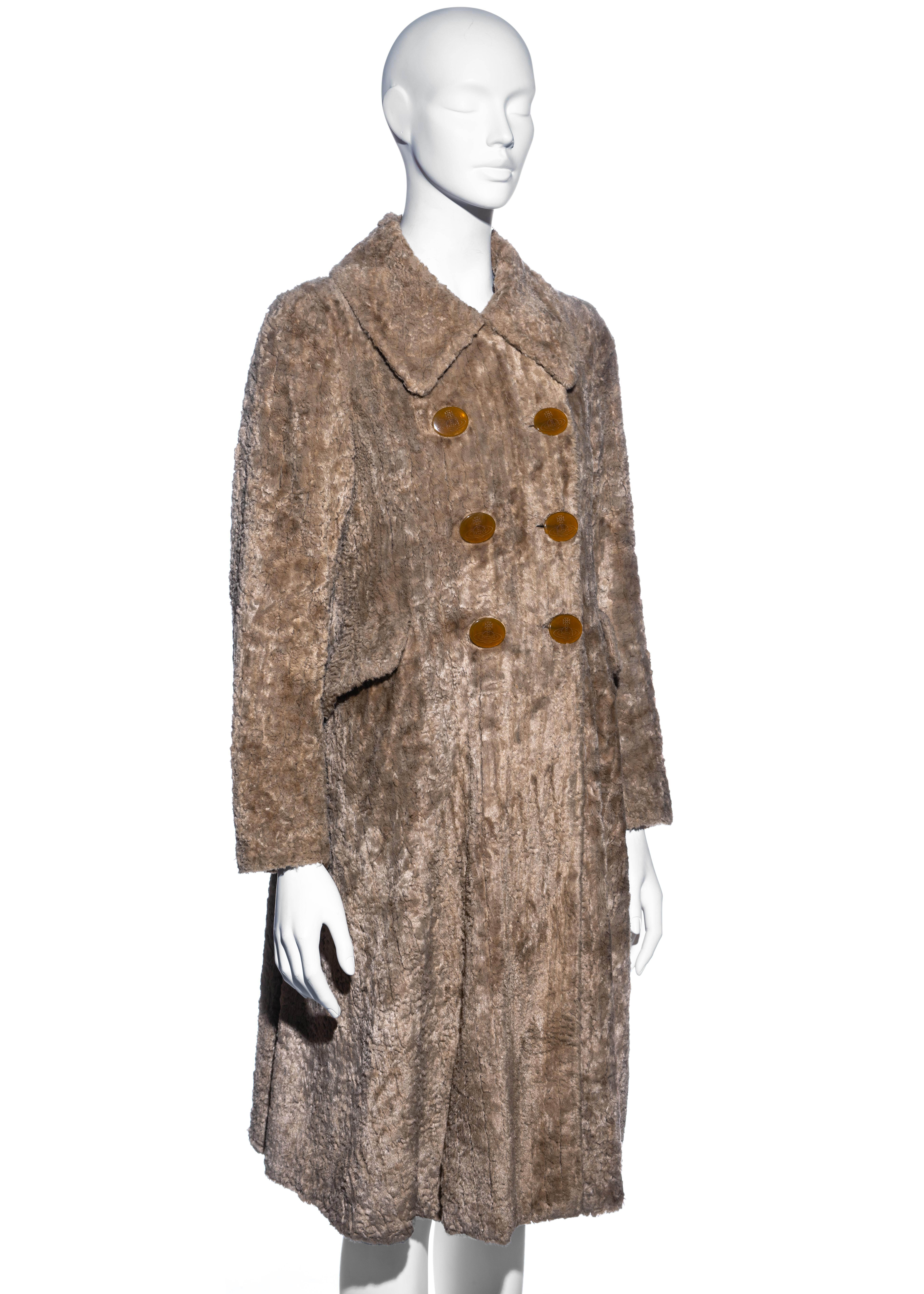 Women's Vivienne Westwood beige chenille double breasted swing coat, fw 1994