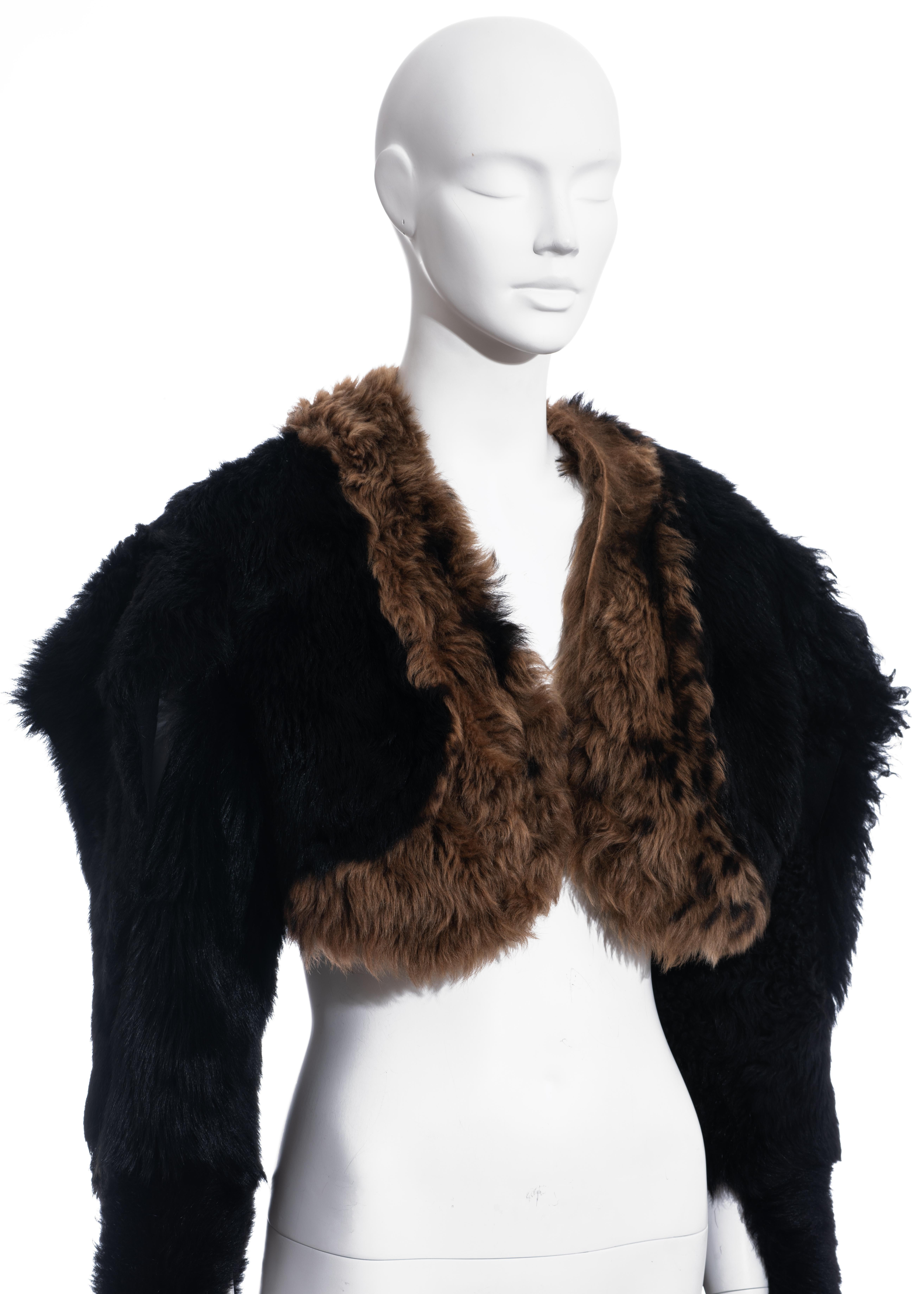 Black Vivienne Westwood black and brown sheepskin cropped jacket, fw 1995