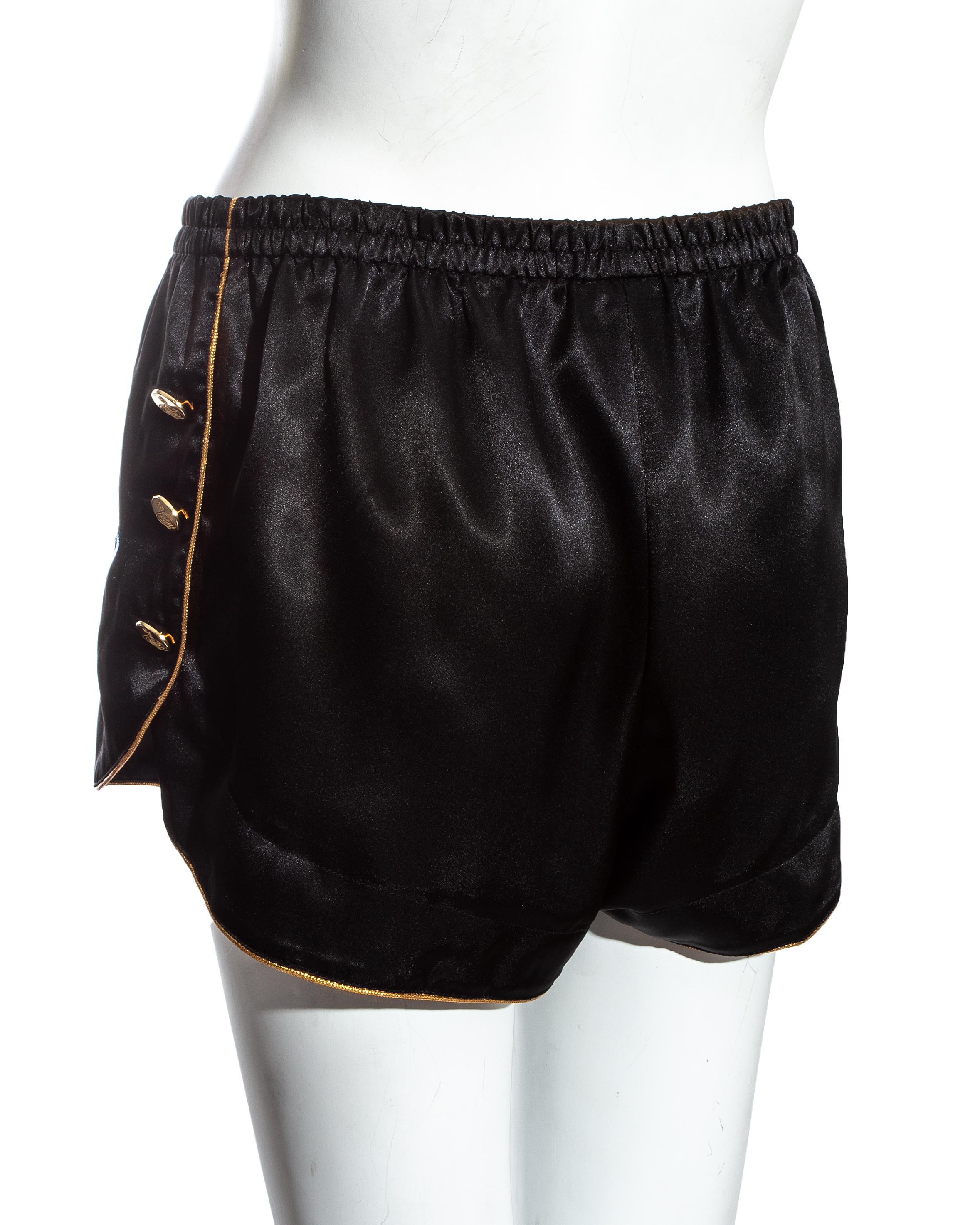 Vivienne Westwood black and gold embroidered satin mini shorts, ss 1993 In Good Condition In London, GB